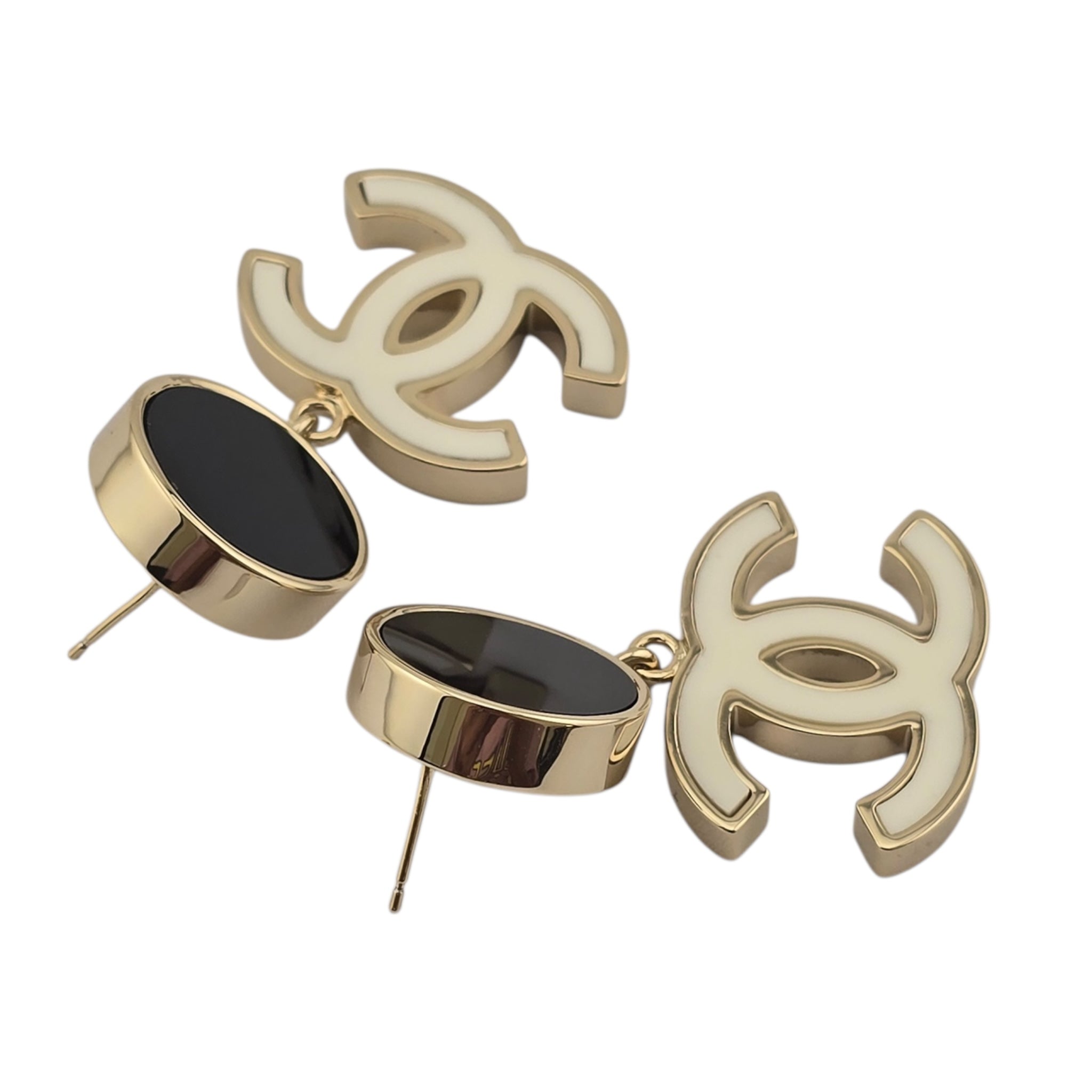 Chanel CC Black White Enamel Drop Earrings 2023 CHANEL