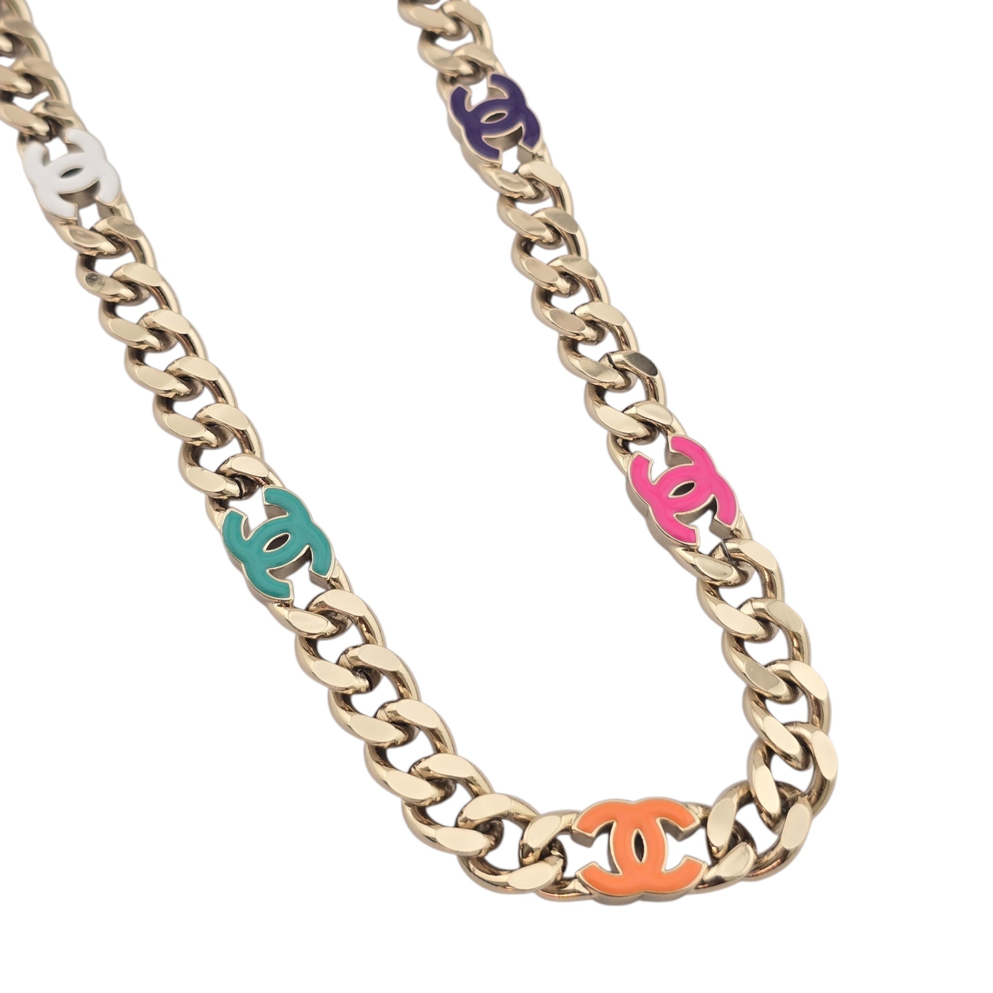 Chanel CC Metal Enamel Chain Gold Multicolor Necklace B24C CHANEL