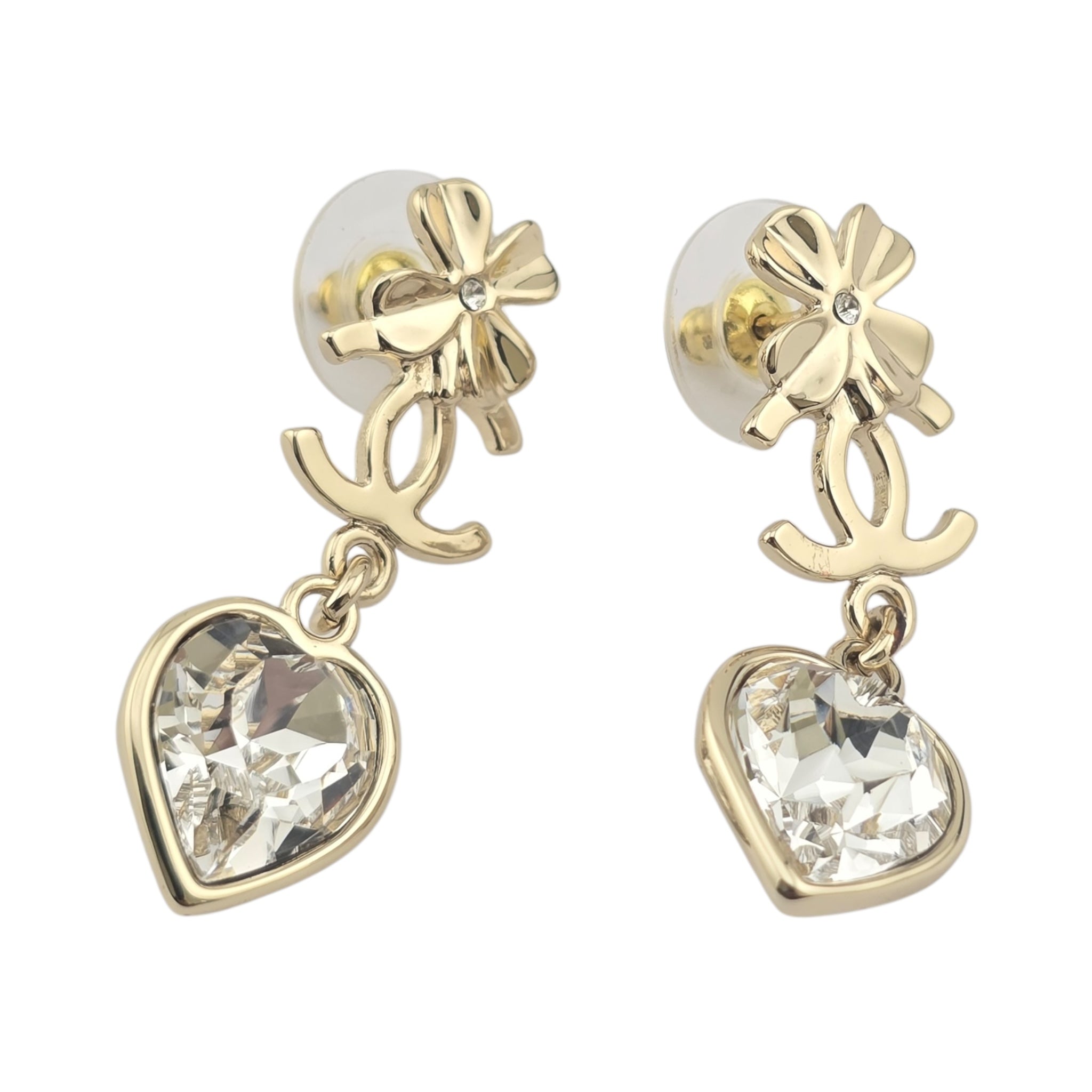 Chanel CC Clover Heart Gold Earrings 2022 CHANEL