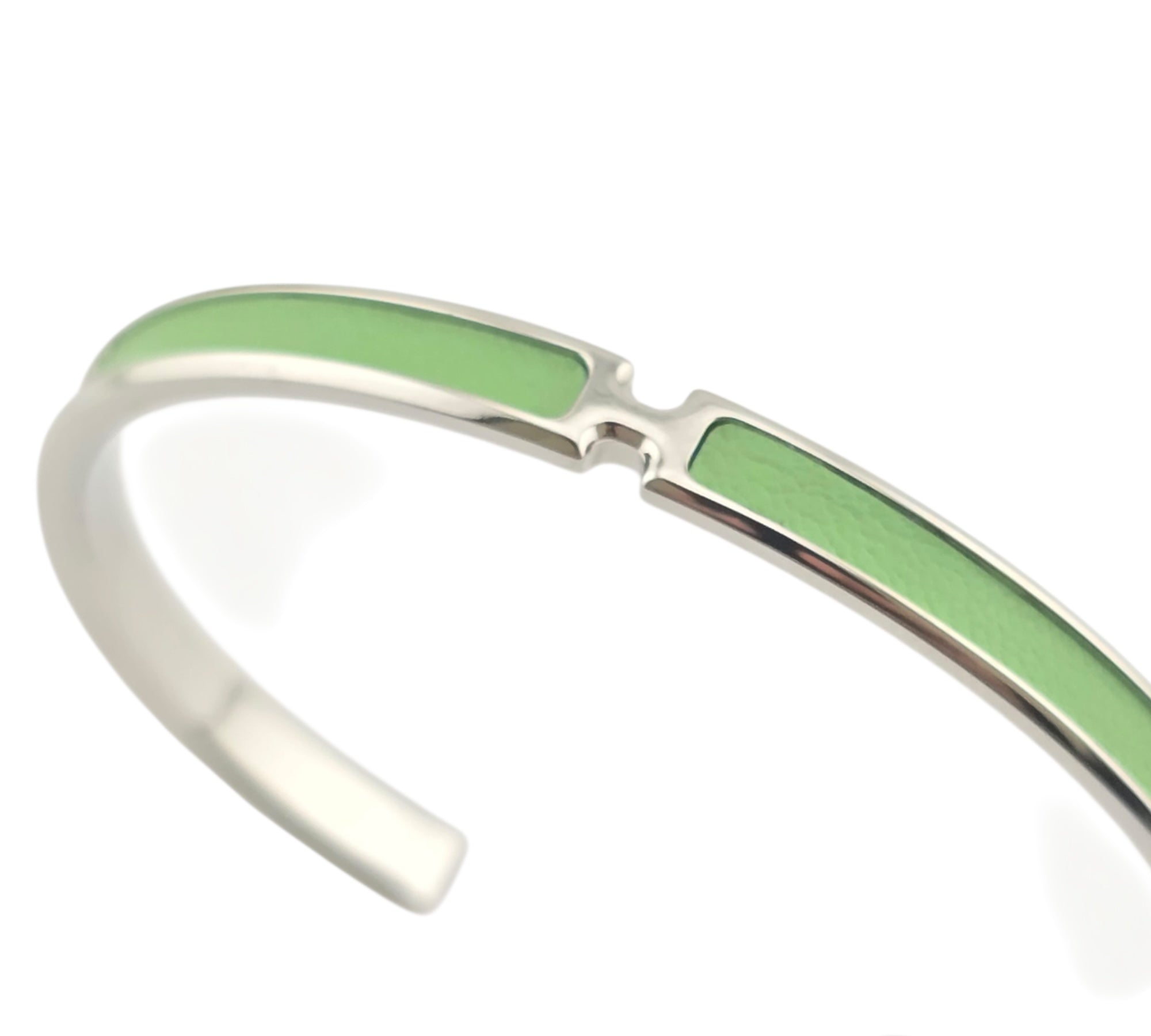 Hermes Olympe Palladium Green Leather Bracelet HERMES