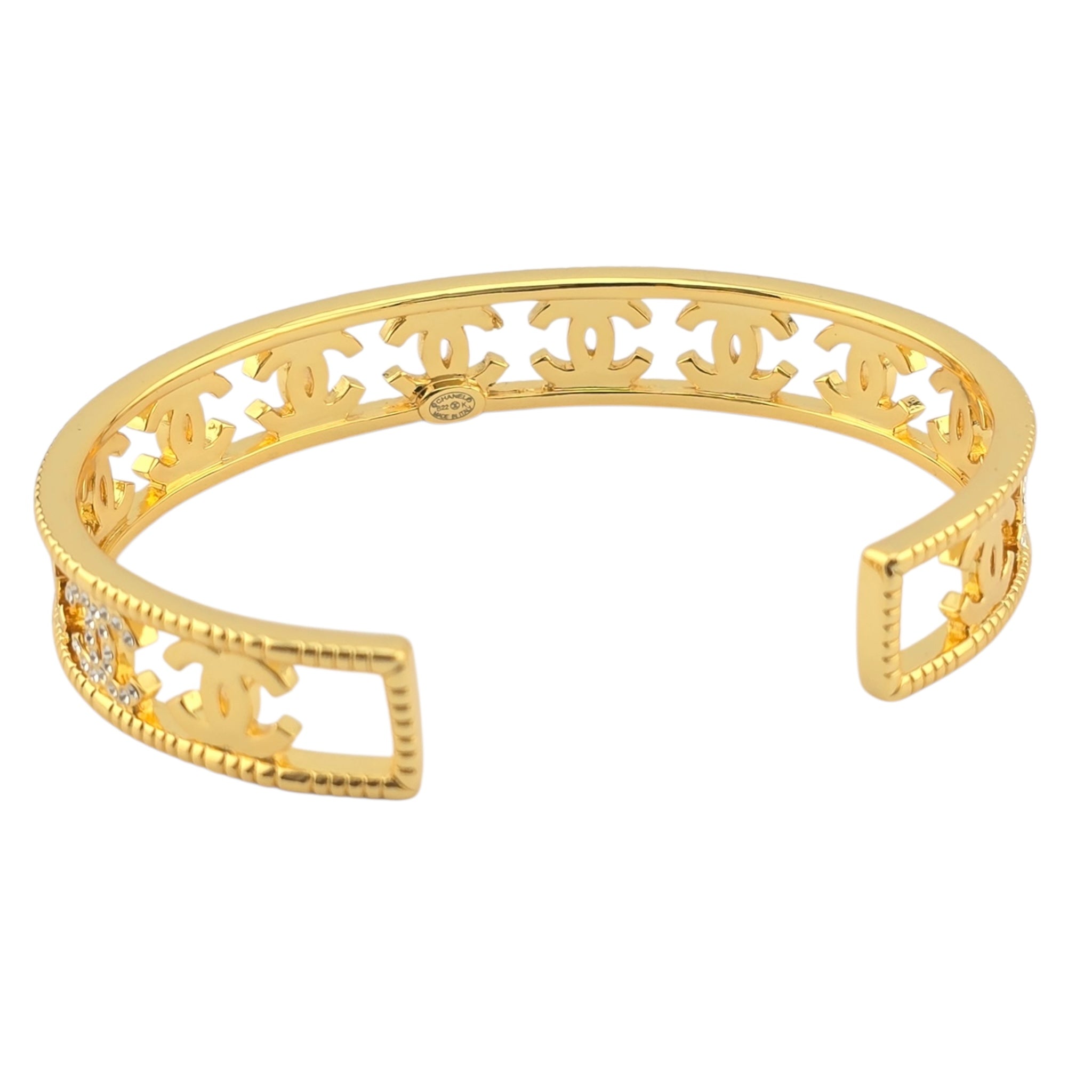 Chanel Crystal CC Gold Cuff Bracelet 2022 CHANEL