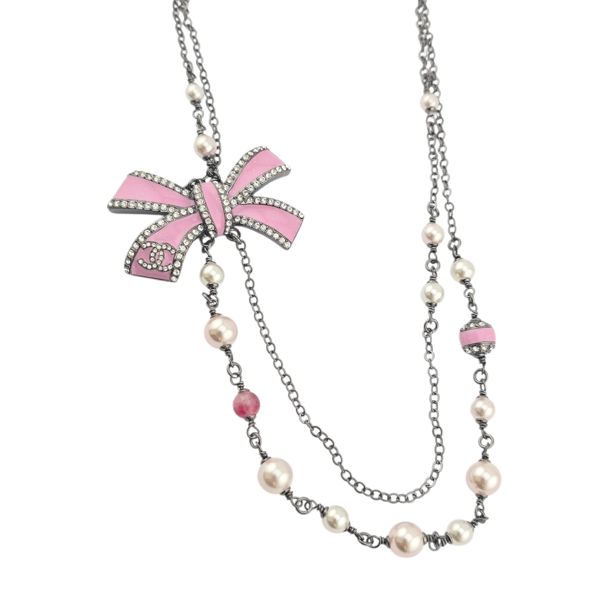 Chanel CC Ruthenium Pink Bow Necklace 2025 CHANEL
