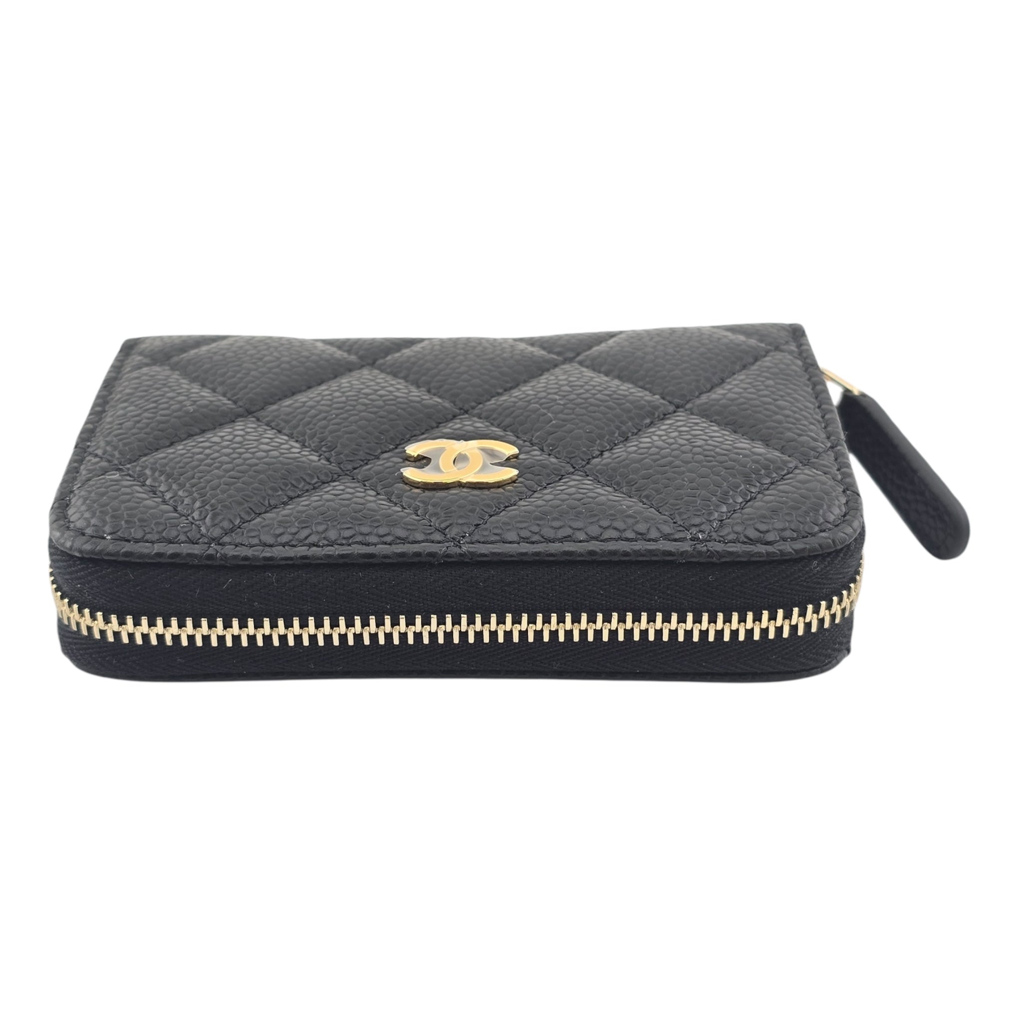 Chanel CC Caviar Classic Zip Coin Purse Card Holder Gold CHANEL