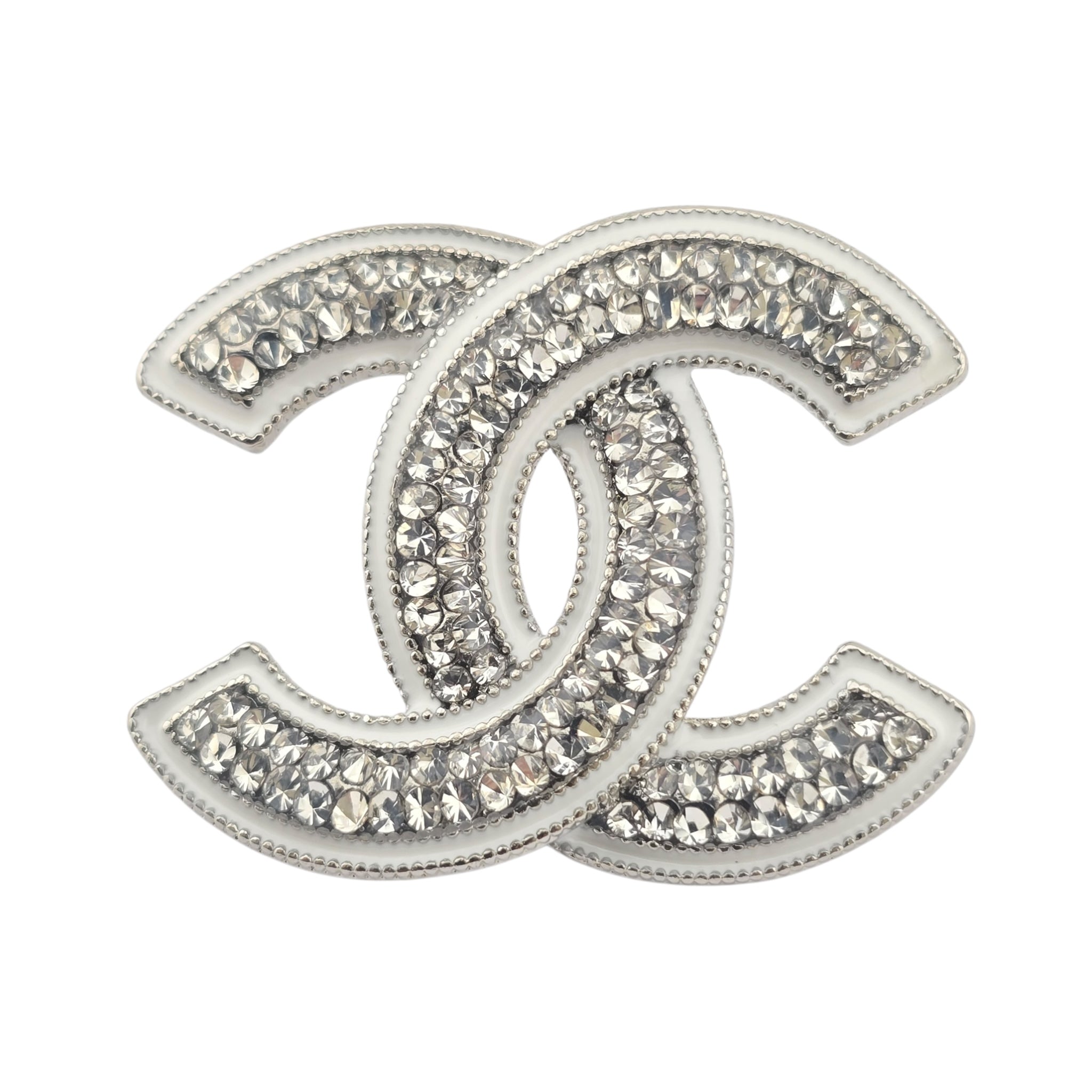 Chanel CC Silver Crystals Enamel Earrings 2025 CHANEL