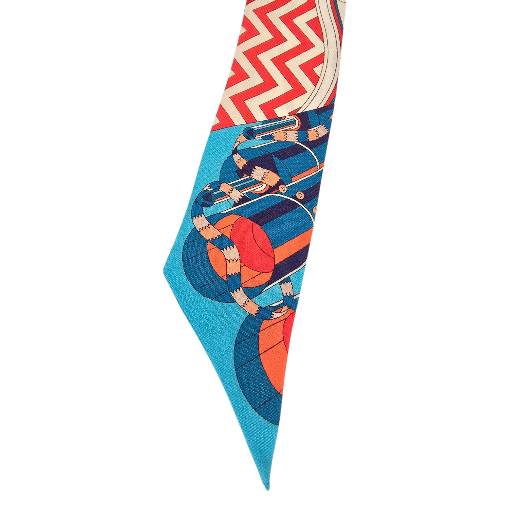 Hermes Silk Twilly De L’Ombrelle Aux Duels Blue Potiron and Creme HERMES