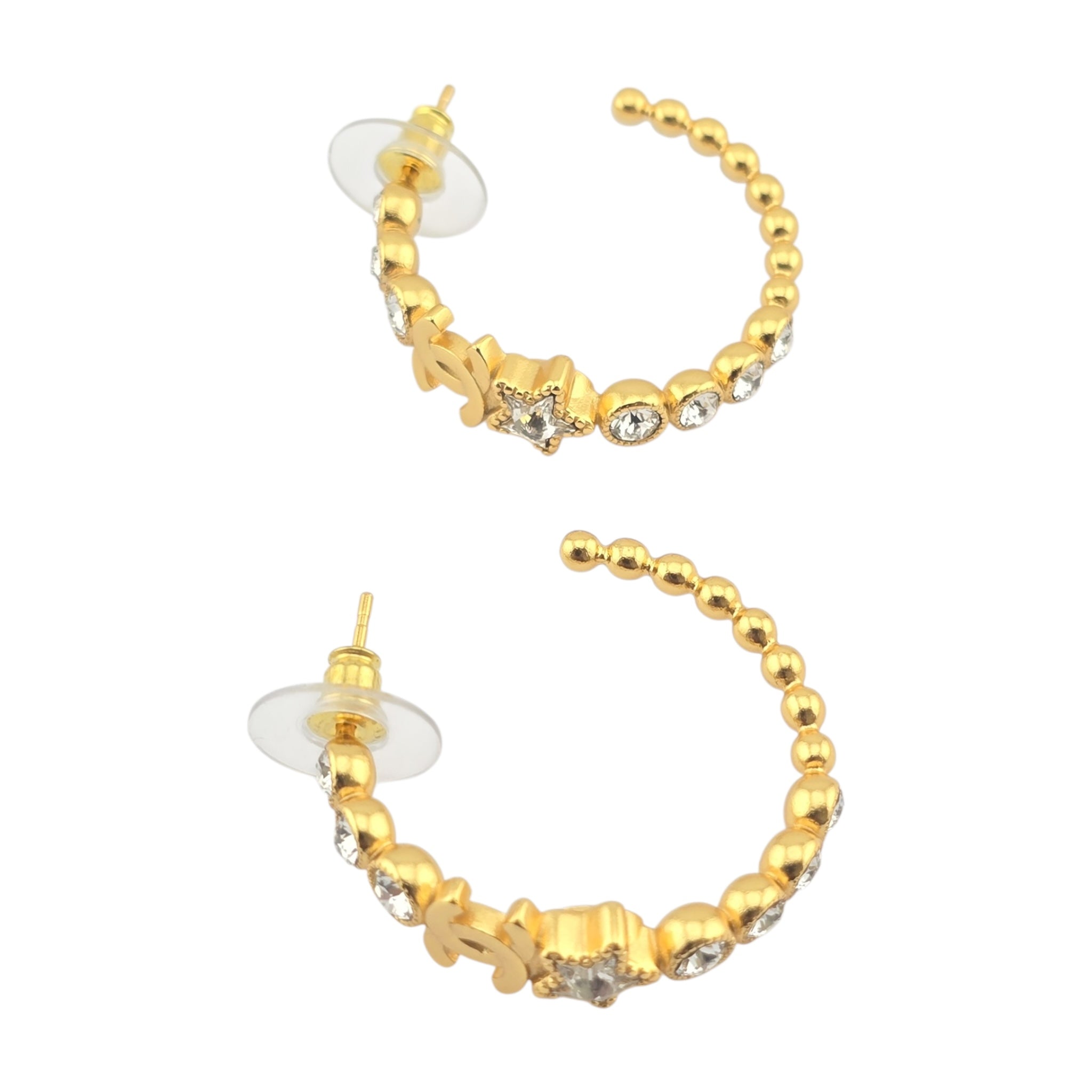 Chanel CC Gold Hoop Star Crystal Earrings 2024 CHANEL