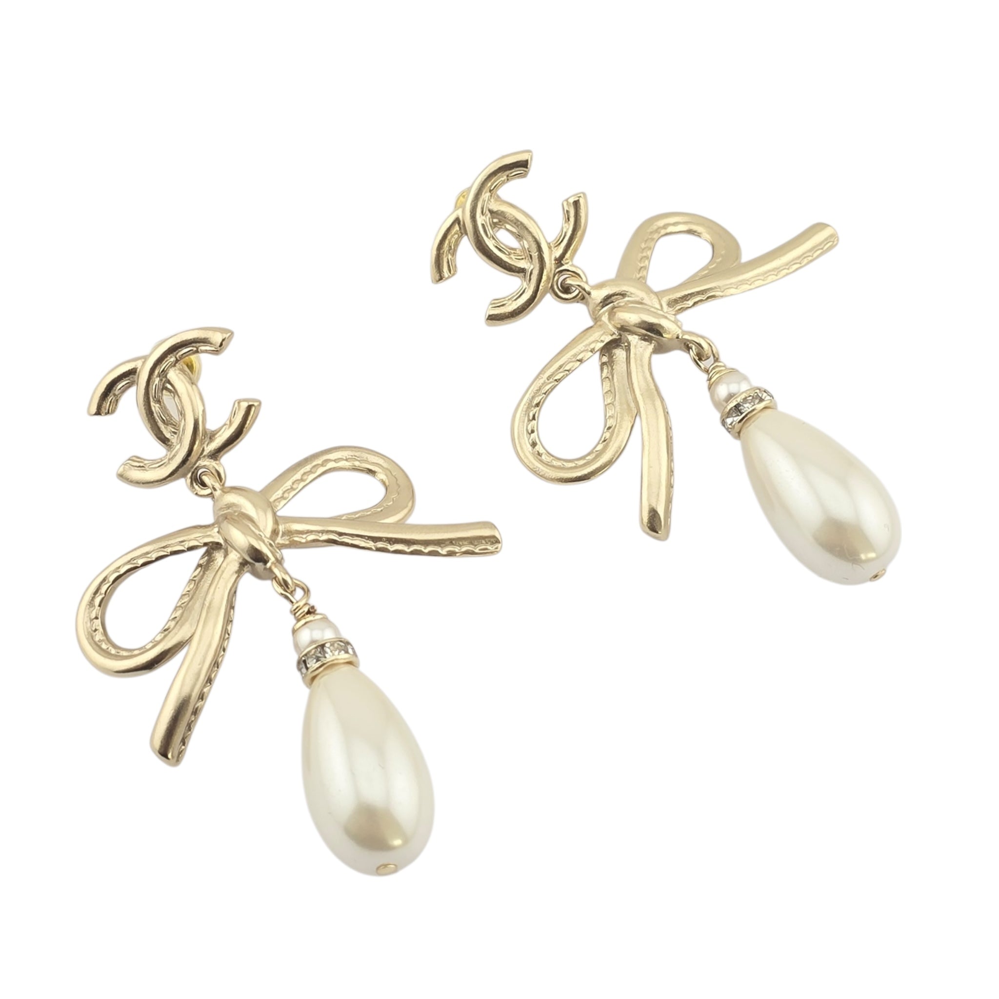 Chanel CC Bow Drop Earrings Gold 2022 CHANEL