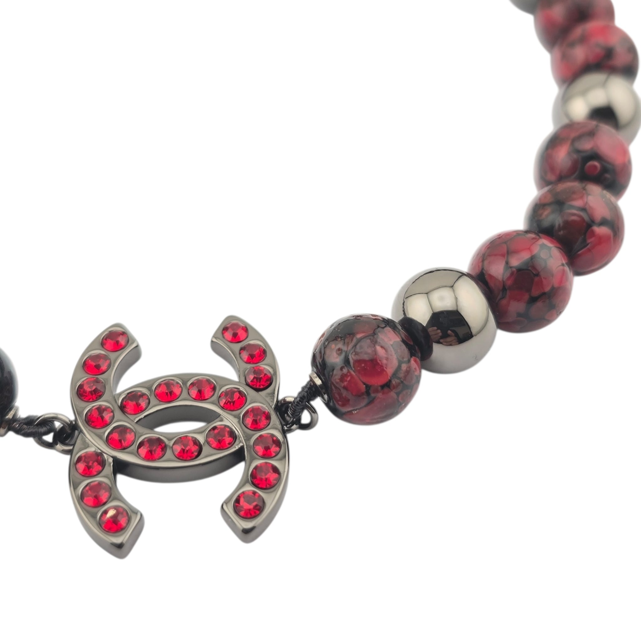 Chanel CC Pendant Red Bead RutheniumNecklace 2025