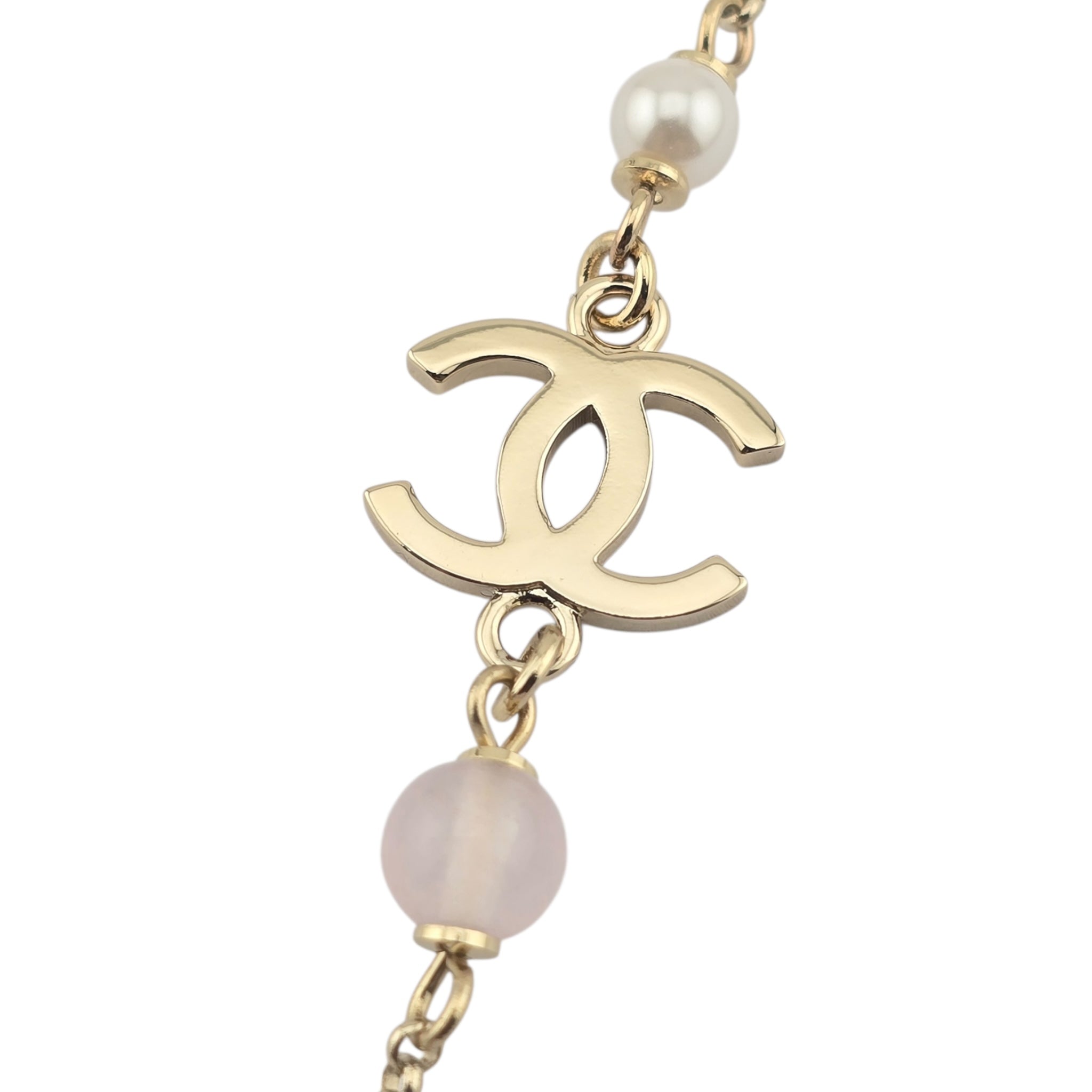 Chanel CC Pearl Crystal Heart Gold Necklace A21