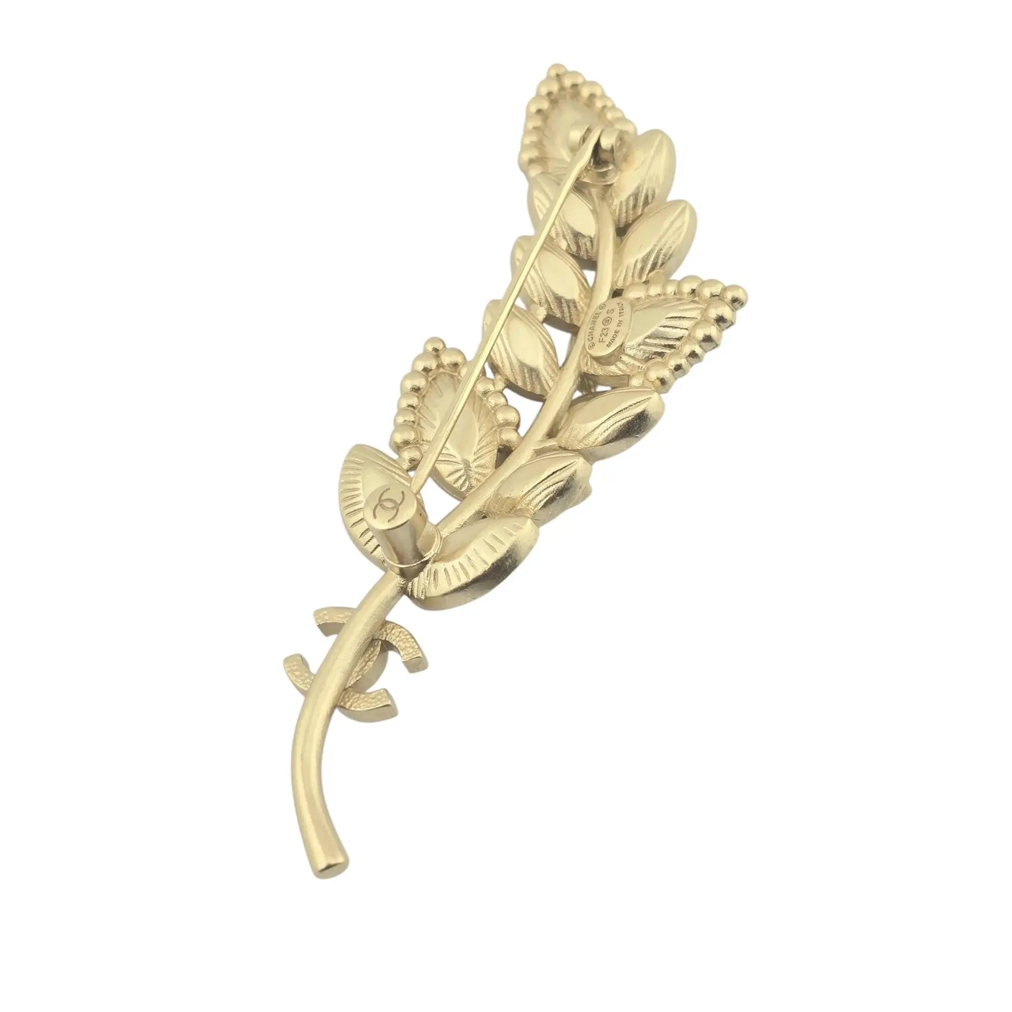 Chanel CC Gold Crystal Leaf Brooch 2024 CHANEL
