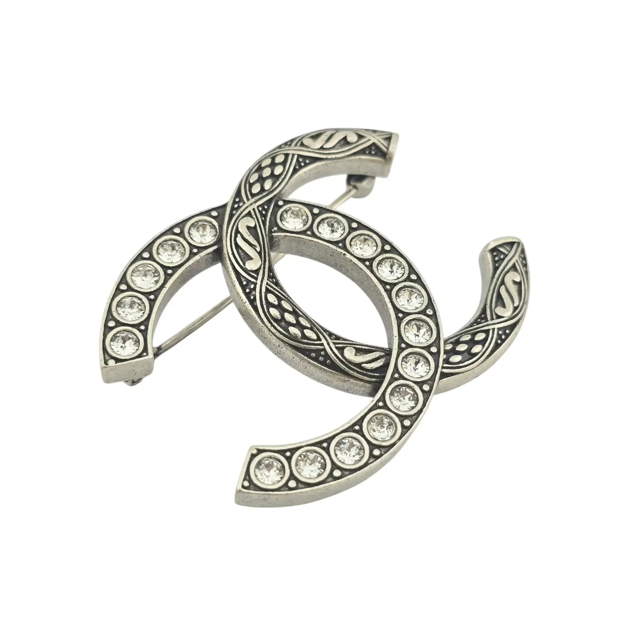 Chanel CC Silver Crystal Brooch 2024 CHANEL