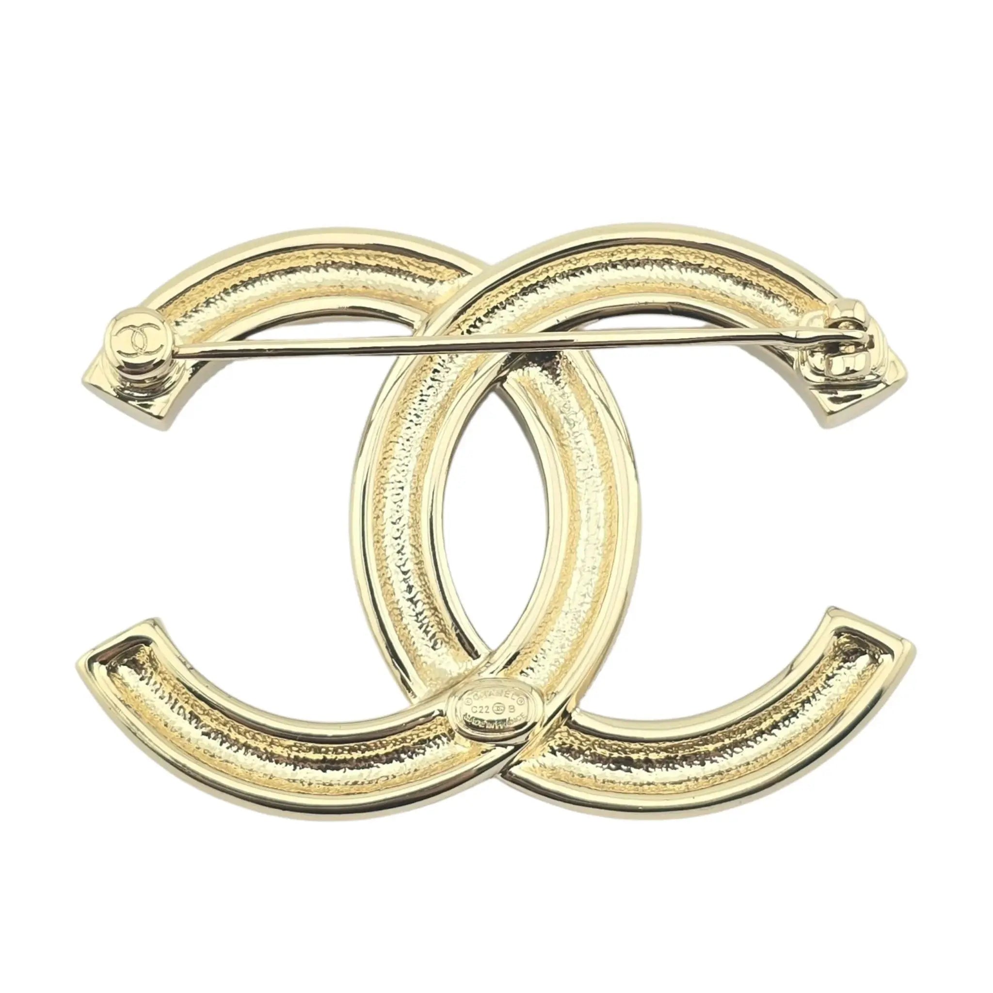 Chanel CC Gold Crystals Faux Pearl Brooch 2022 CHANEL