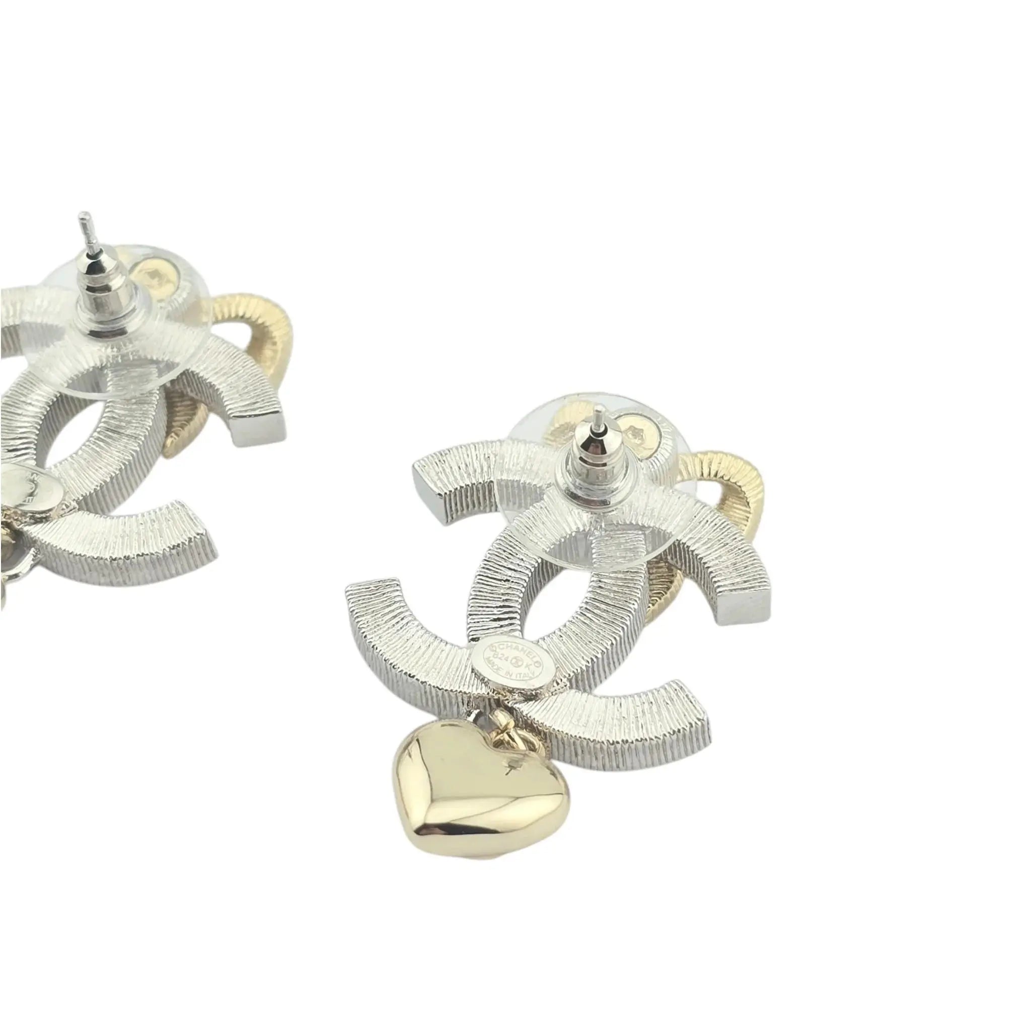Chanel CC Drop Bow Heart Earrings B24 CHANEL