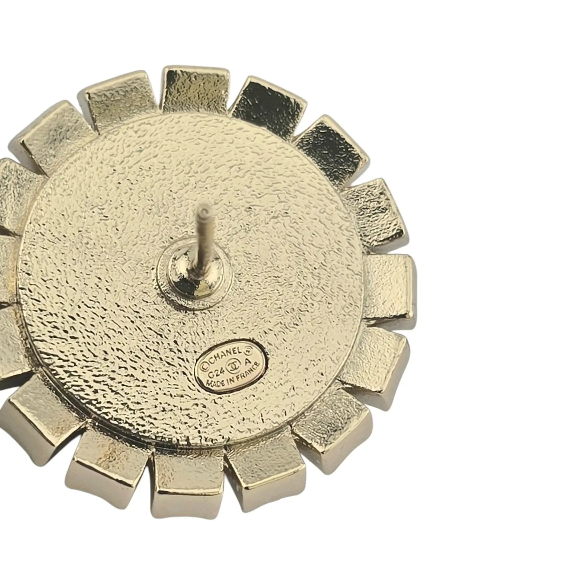 Chanel CC Crystal/Enamel Metallic Round Earrings CHANEL