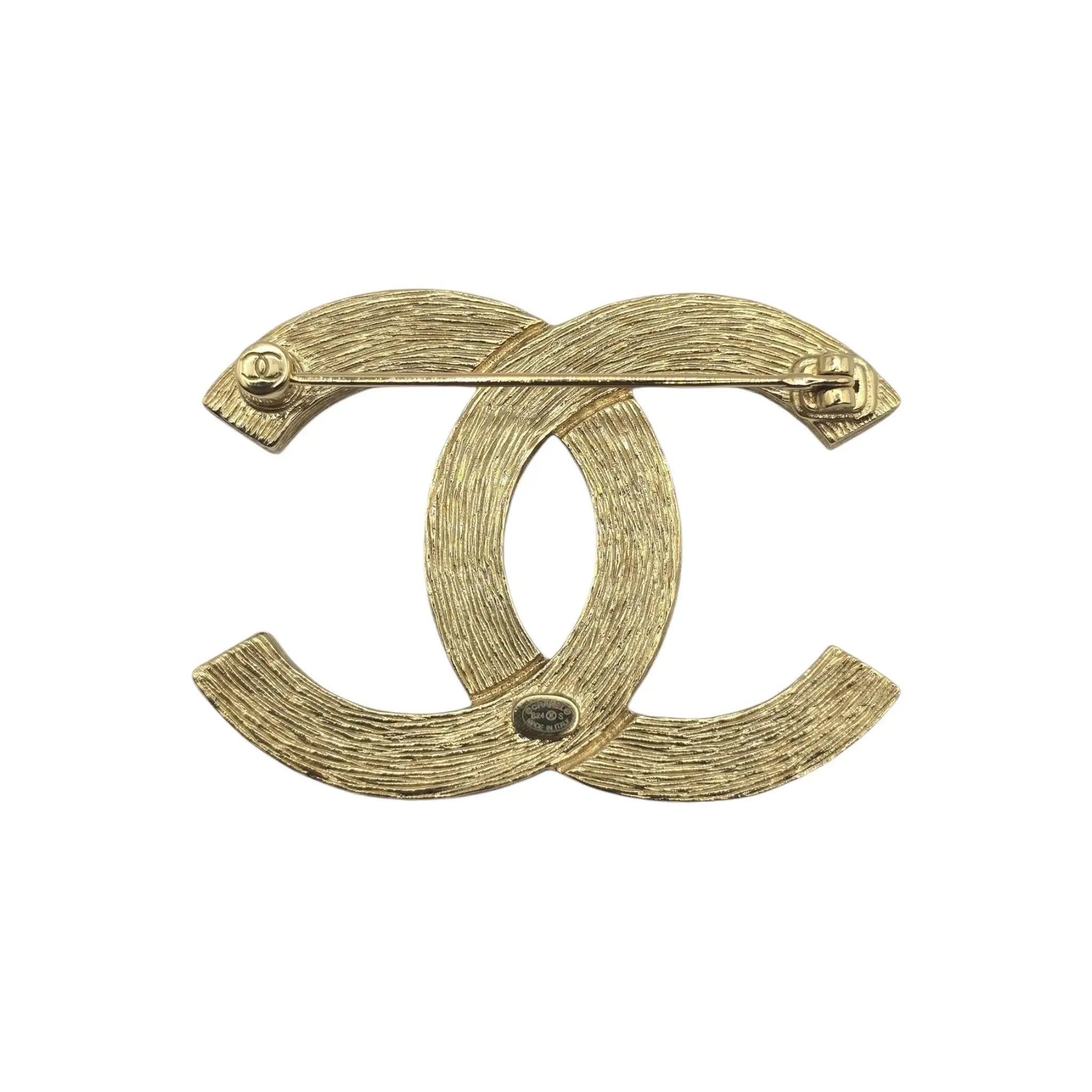 Chanel CC Logo Gold Rhinestone Brooch 2024 CHANEL