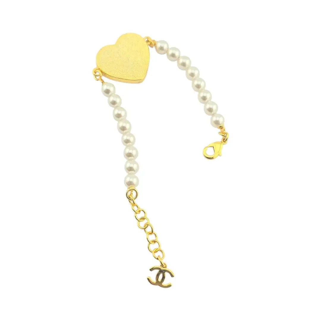 Chanel CC Faux Pearl Heart Denim Bracelet 24SS CHANEL