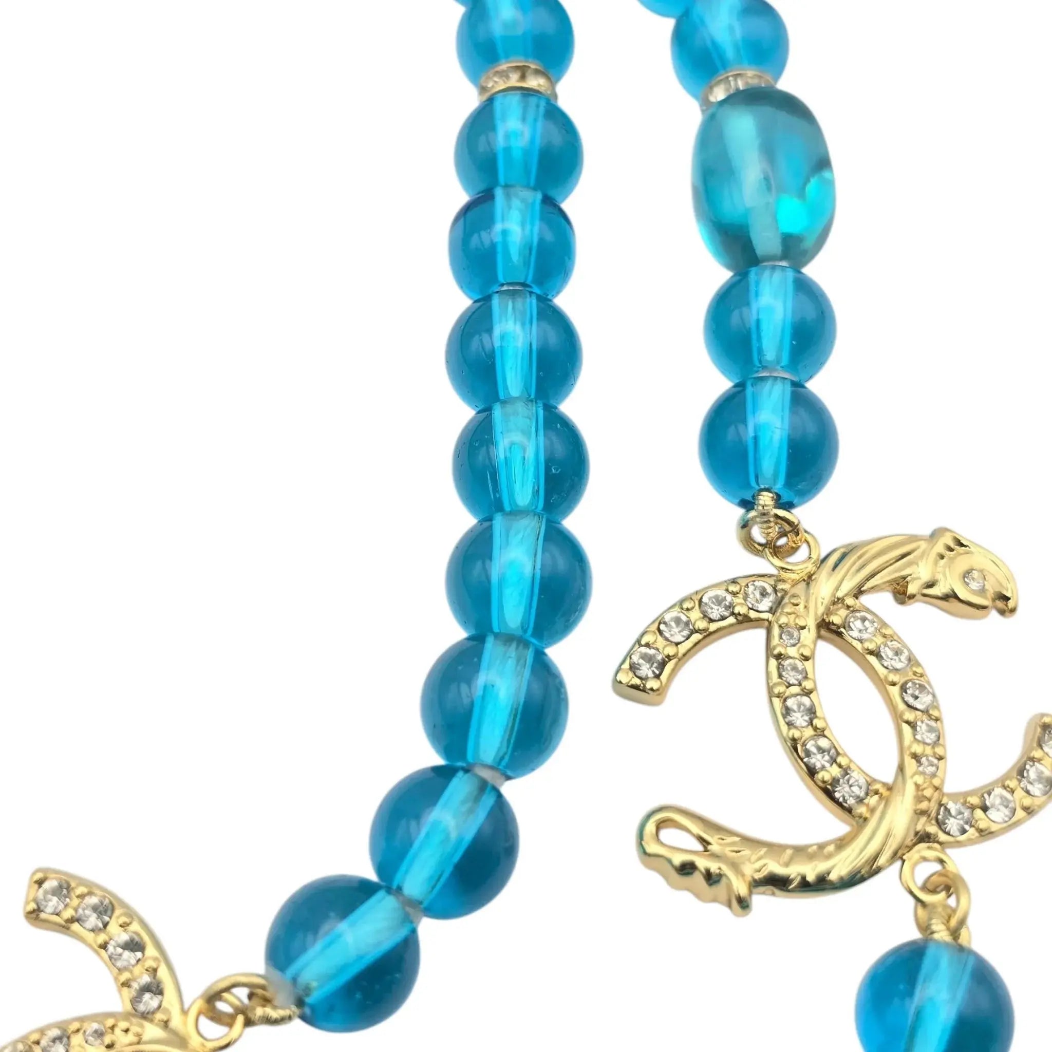 Chanel CC Blue Bead Long Necklace 2023 CHANEL