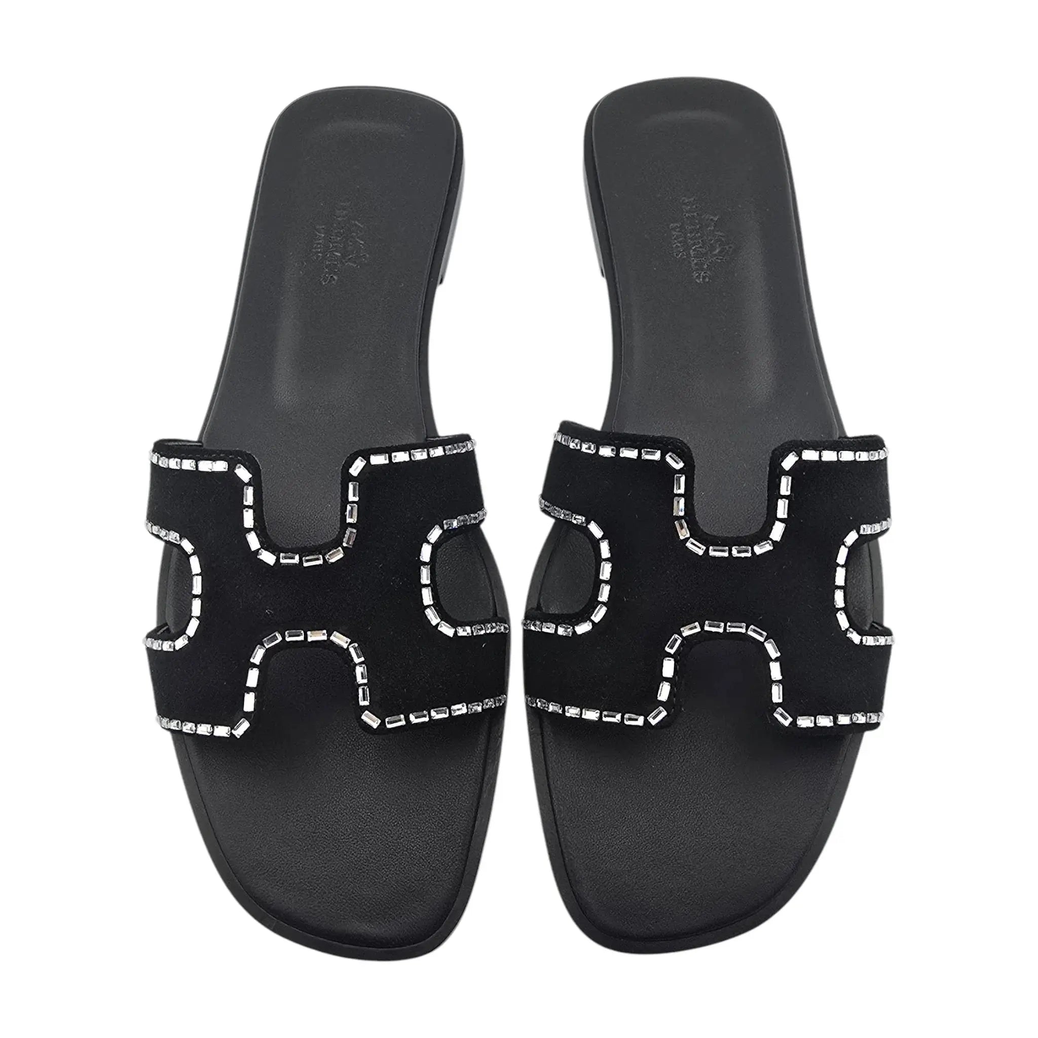 Hermes Oran Sandal Black Noir Calfskin Embellished - 40 HERMES