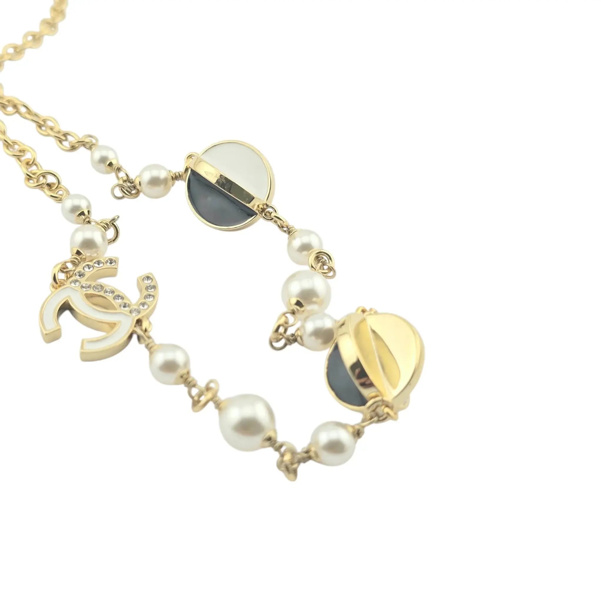 Chanel CC Gold Crystal Enamel Necklace 2024 CHANEL