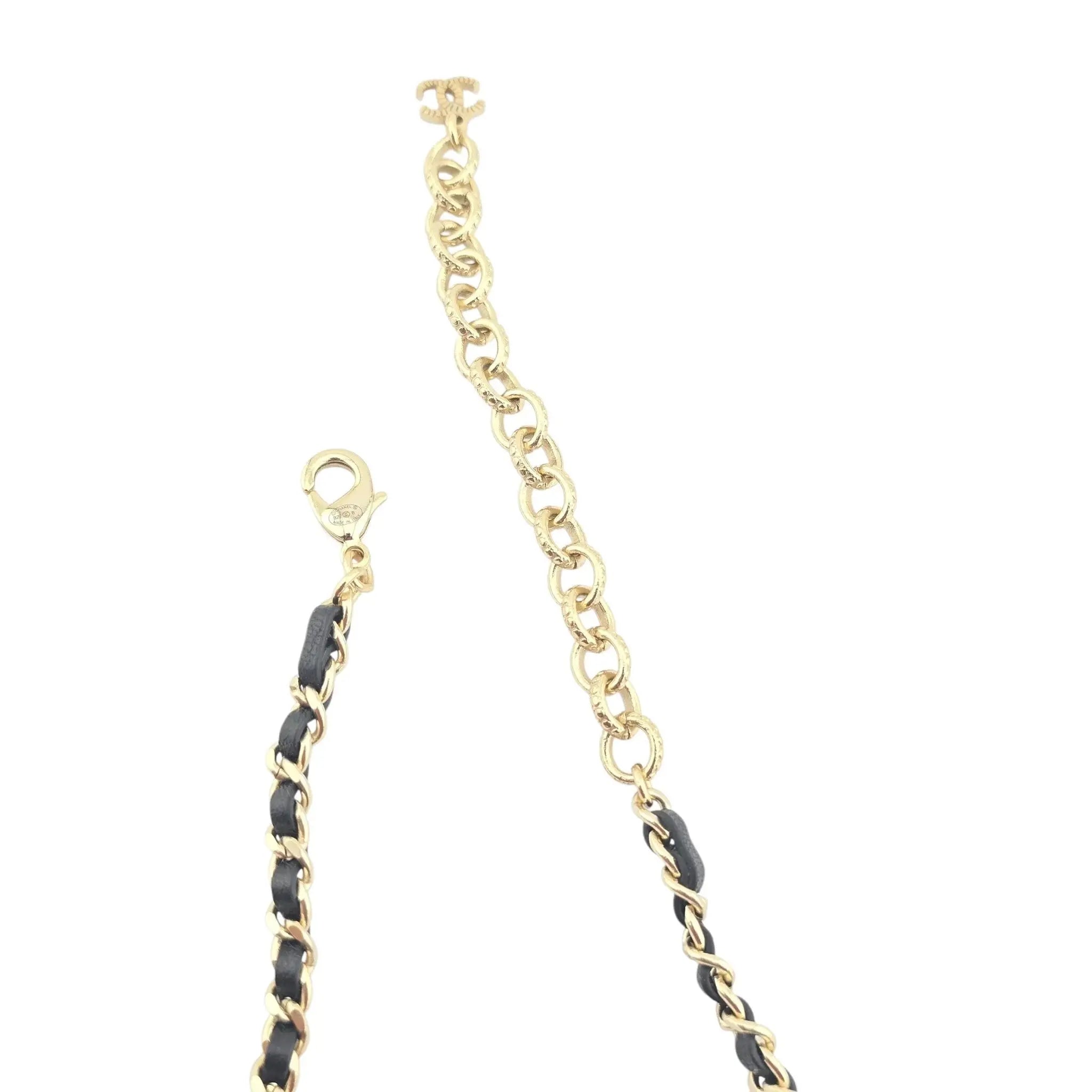 Chanel CC Black Gold Leather Choker Necklace A22 CHANEL