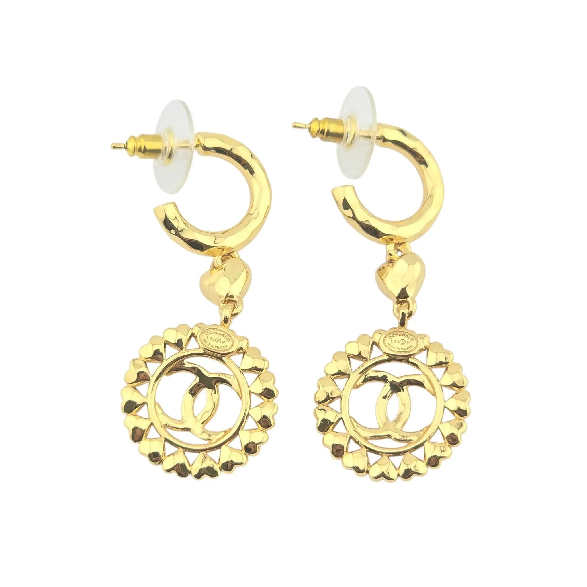 Chanel CC Gold Hearts Drop Earrings 2023 CHANEL