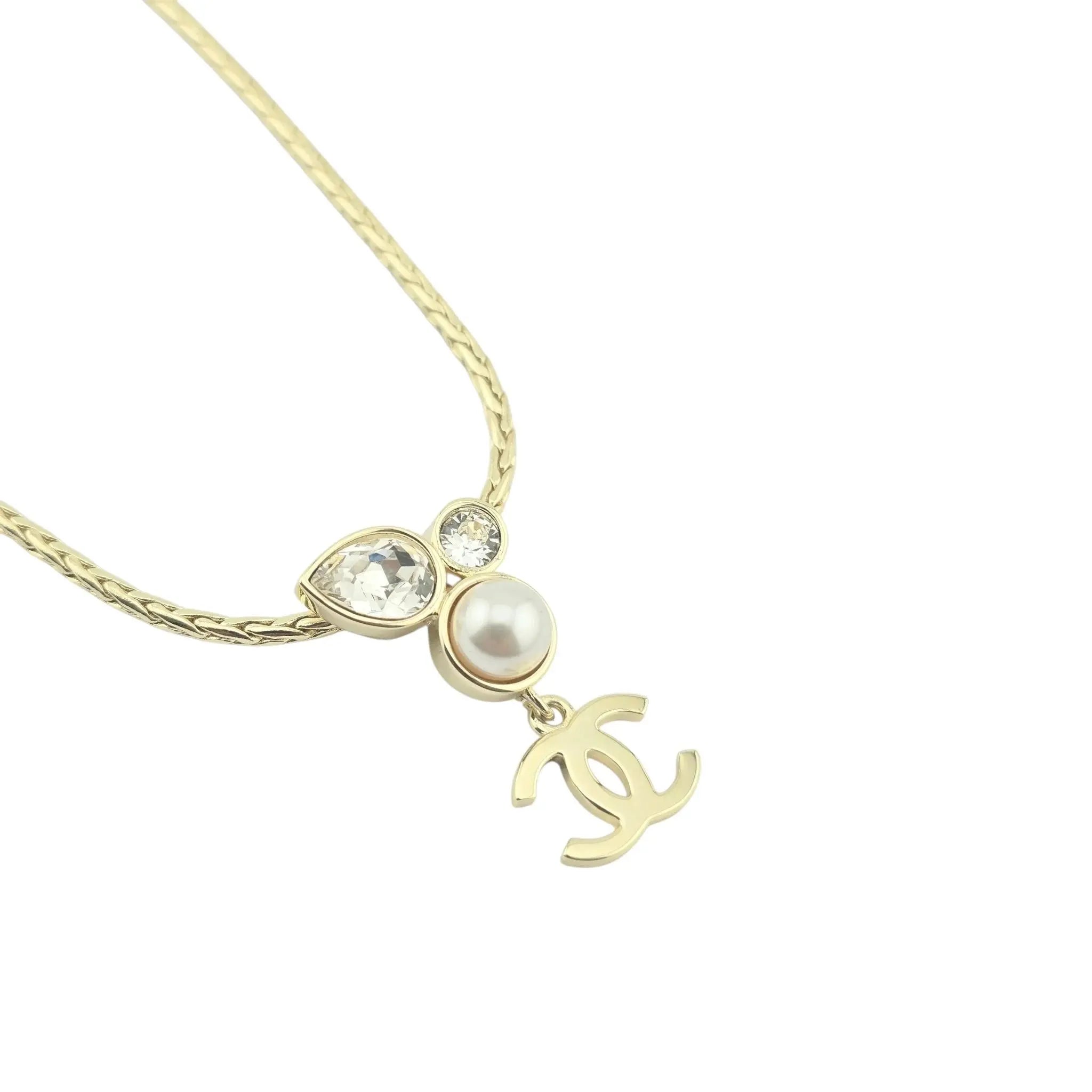 Chanel Crystal CC Teardrop Pearl Braided Necklace 2022 CHANEL