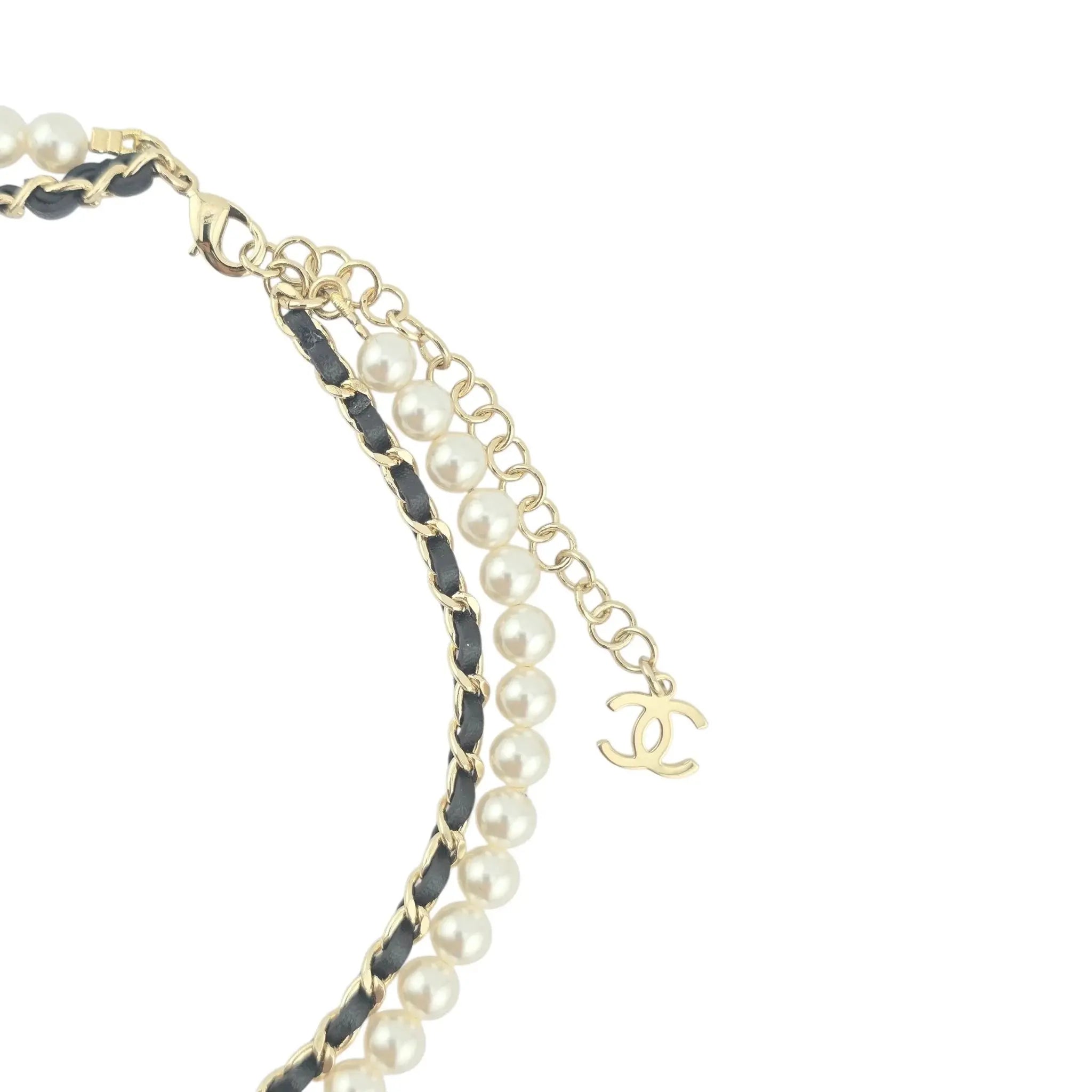 Chanel CC Faux Pearl Leather Choker Necklace 2024 CHANEL