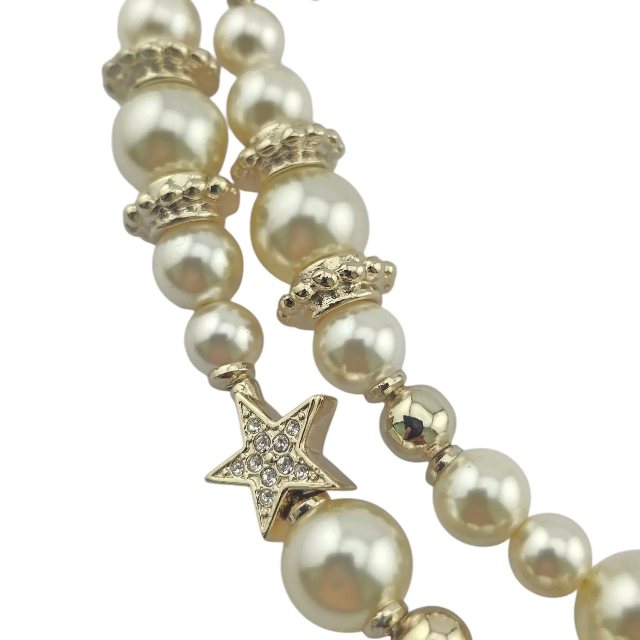 Chanel CC Long Faux Pearl Necklace Star Crystals 2023 CHANEL