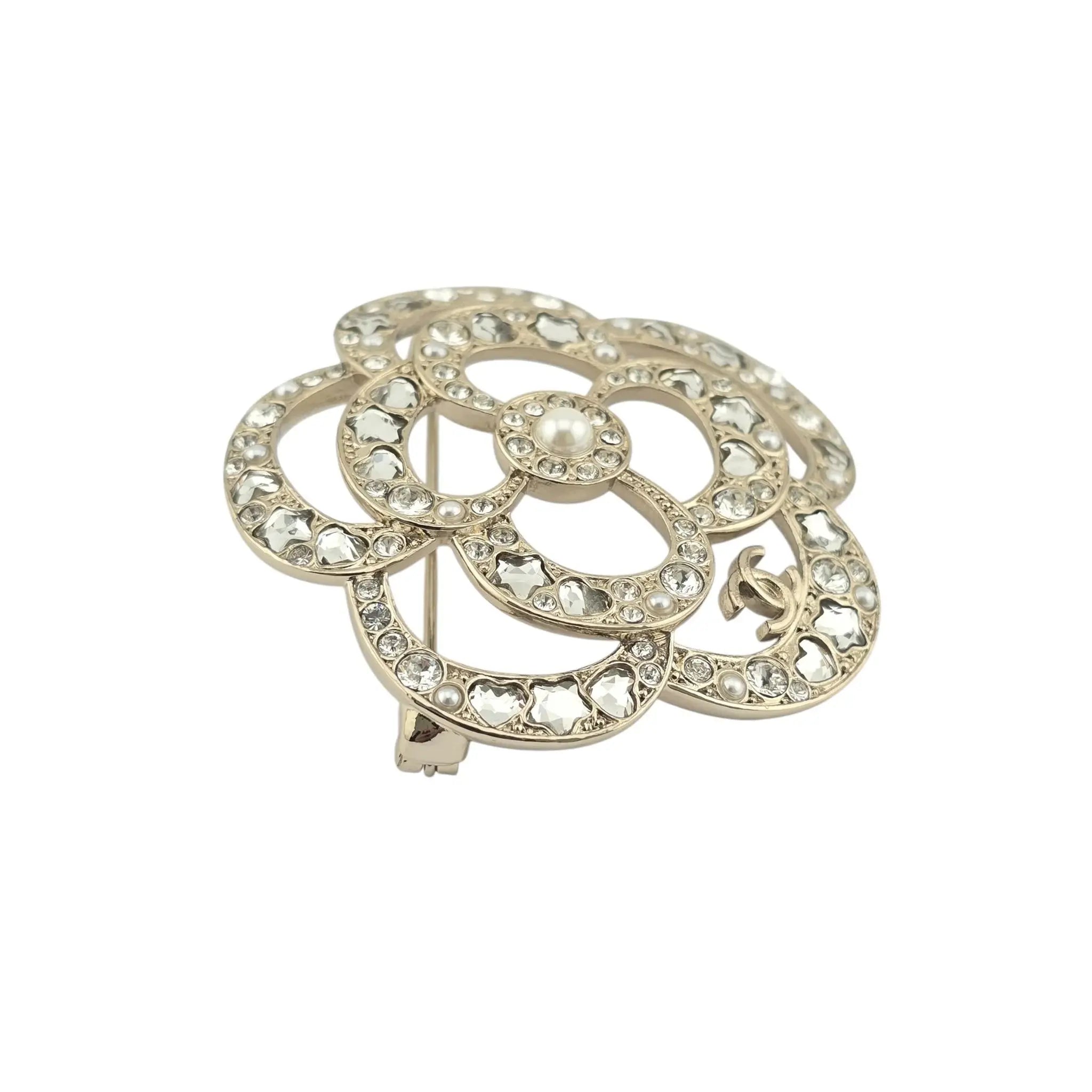 Chanel CC Gold Crystal Camellia Flower Brooch 2025 CHANEL
