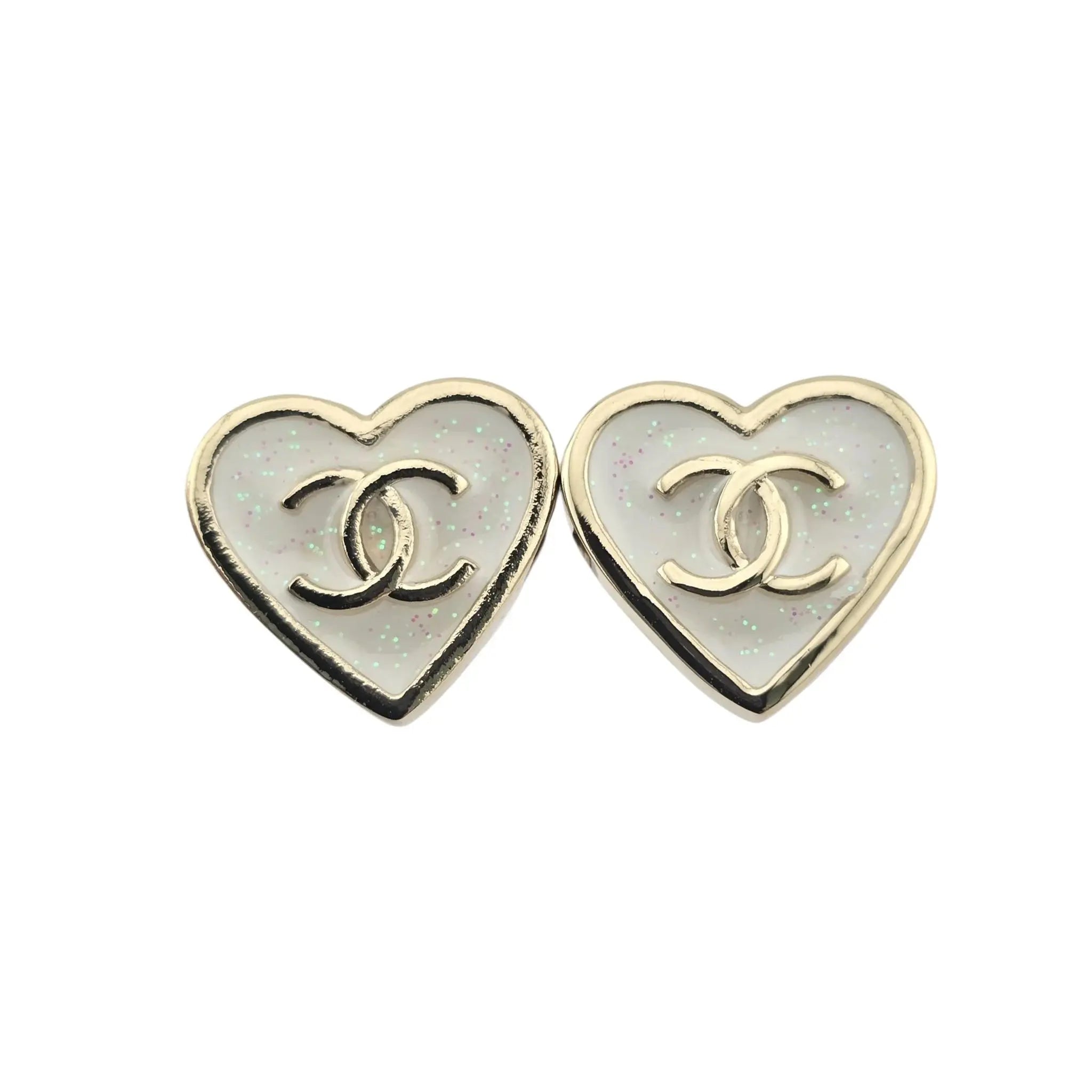 Chanel CC White Enamel Heart Stud 2025 CHANEL