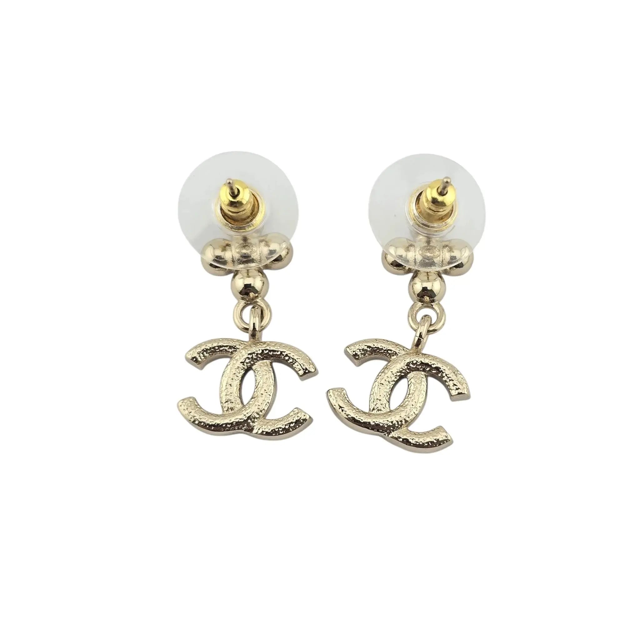 Chanel CC Crystal Drop Earrings Gold Black B23 CHANEL