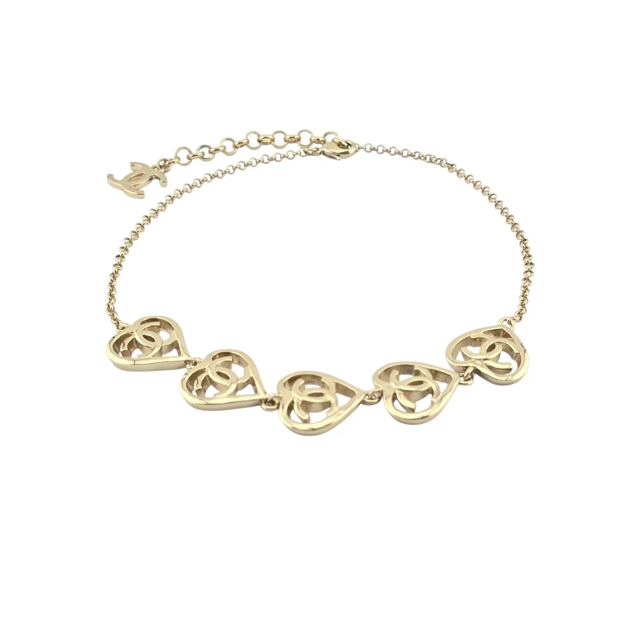 Chanel CC 5 Heart Pendant Gold Necklace 2022 CHANEL