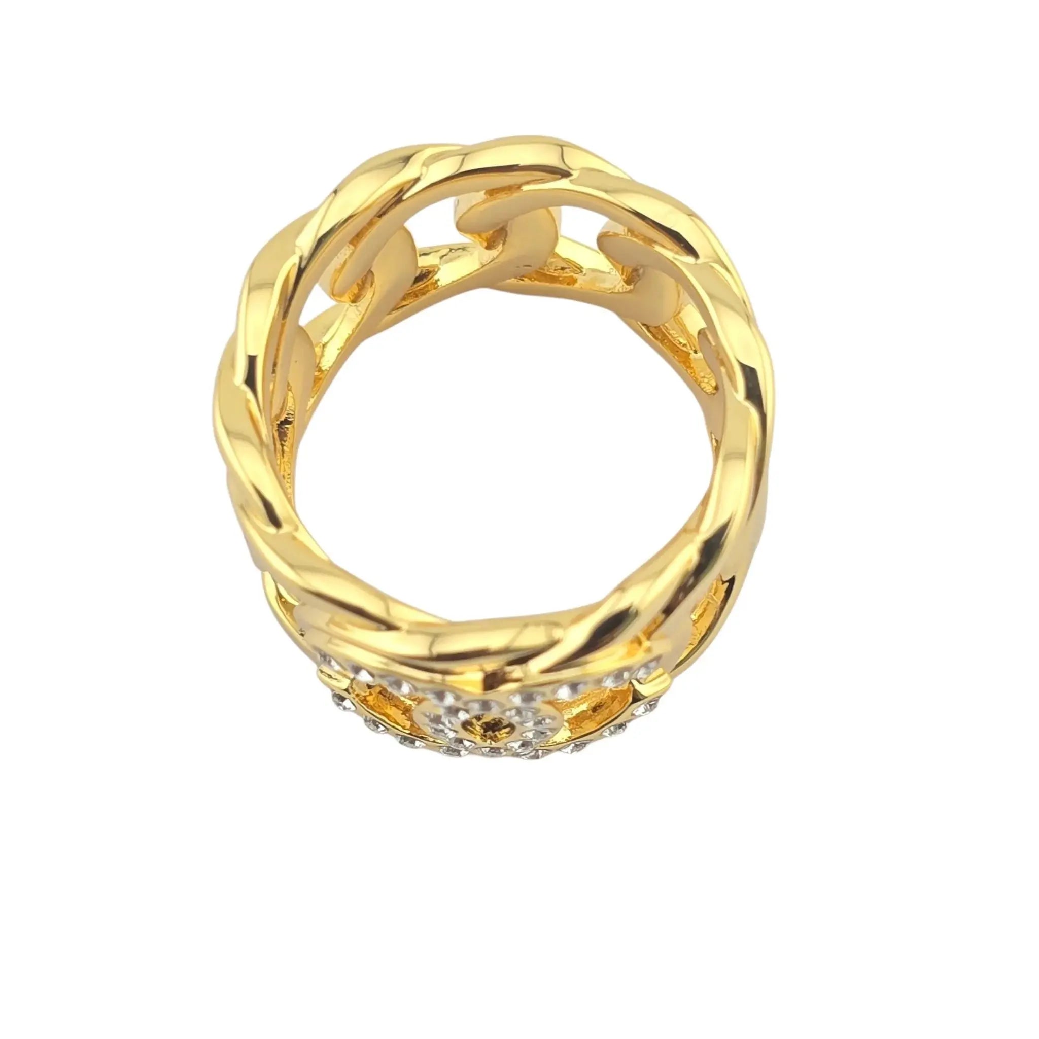 Chanel CC Gold Crystal Band Ring 2024 CHANEL