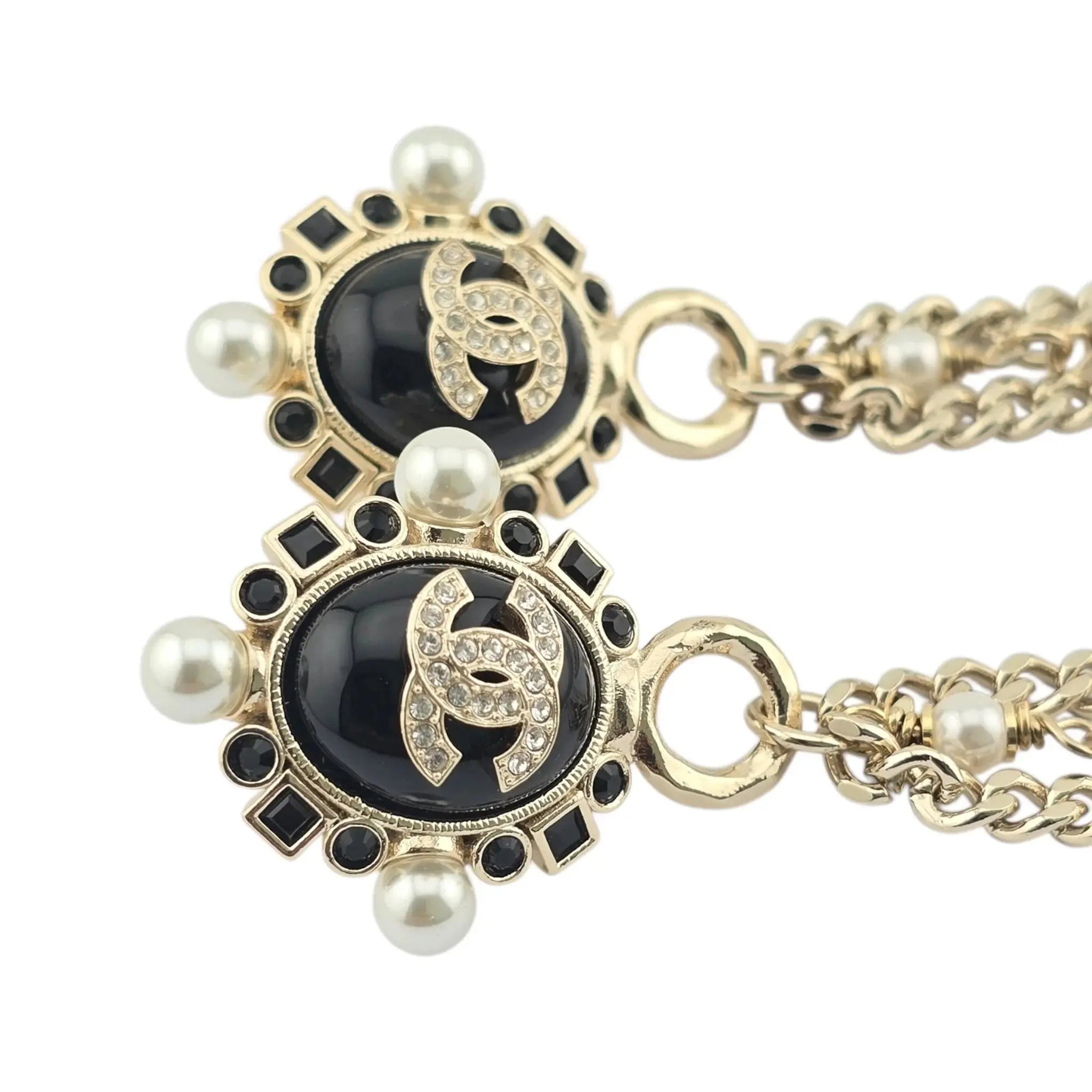 Chanel CC Black Gold Drop Earrings B22 CHANEL