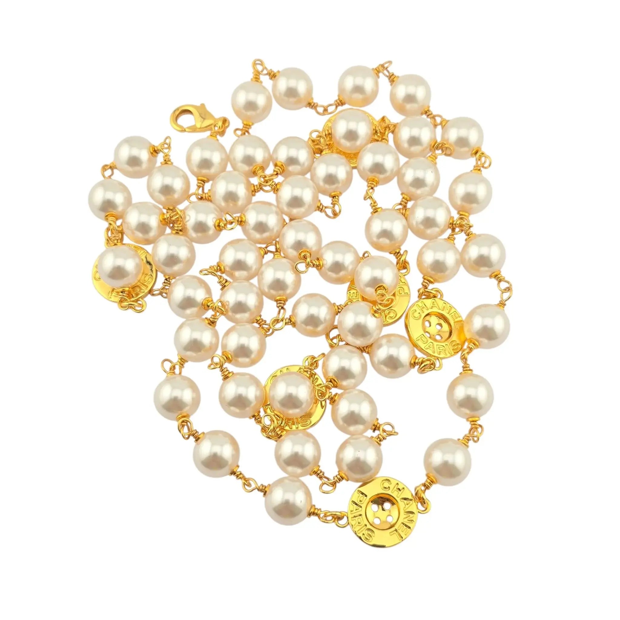 Chanel CC Faux Pearl Gold Button Pendant 2020 CHANEL