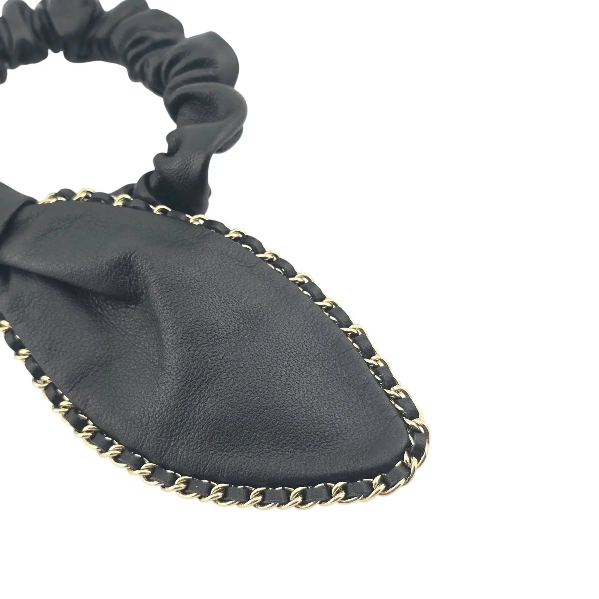 Chanel CC Lambskin Chain Hair Bow Tie Black Gold CHANEL