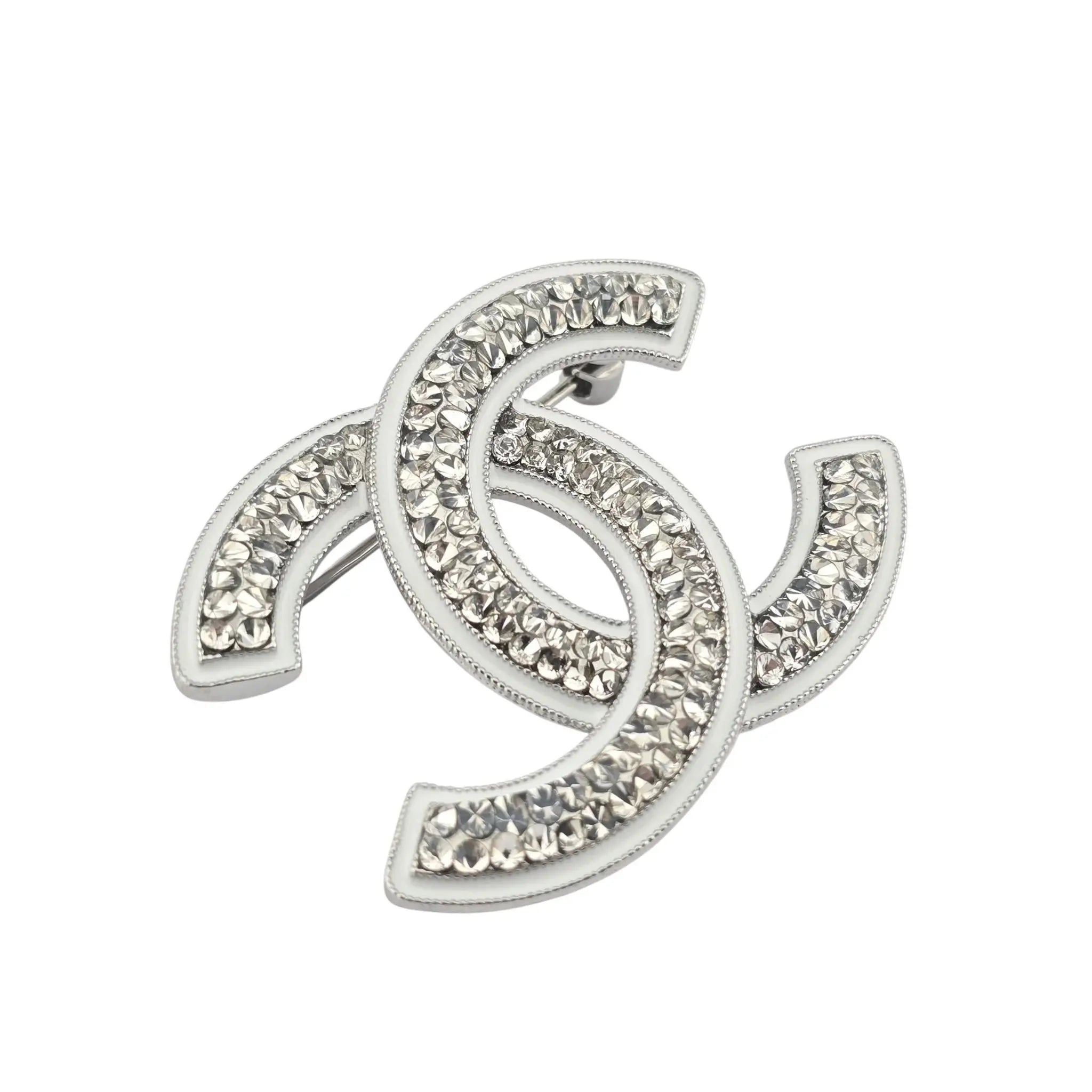 Chanel CC Silver Crystals Enamel Brooch 2025 CHANEL