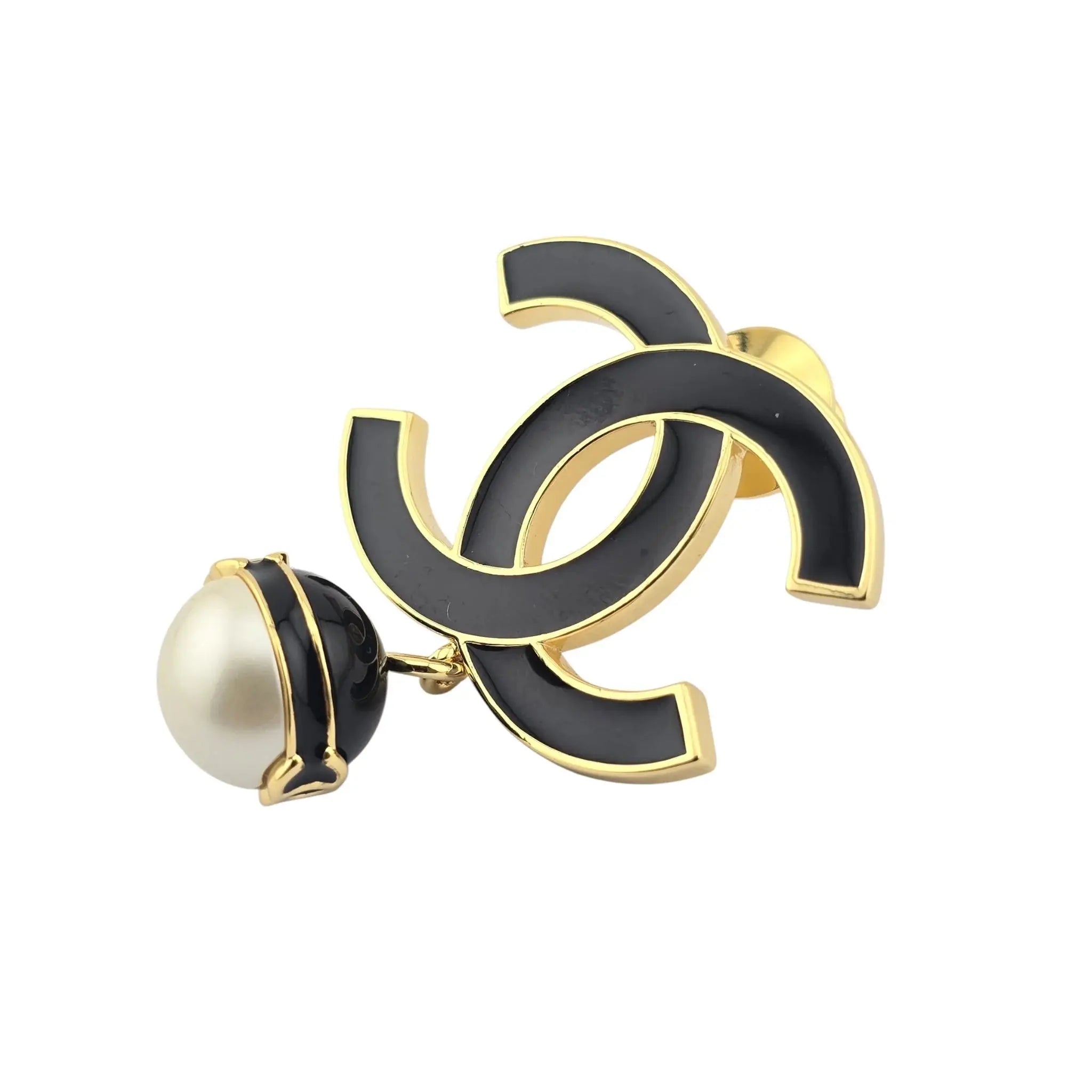Chanel CC Gold Black White Pin Brooch CHANEL