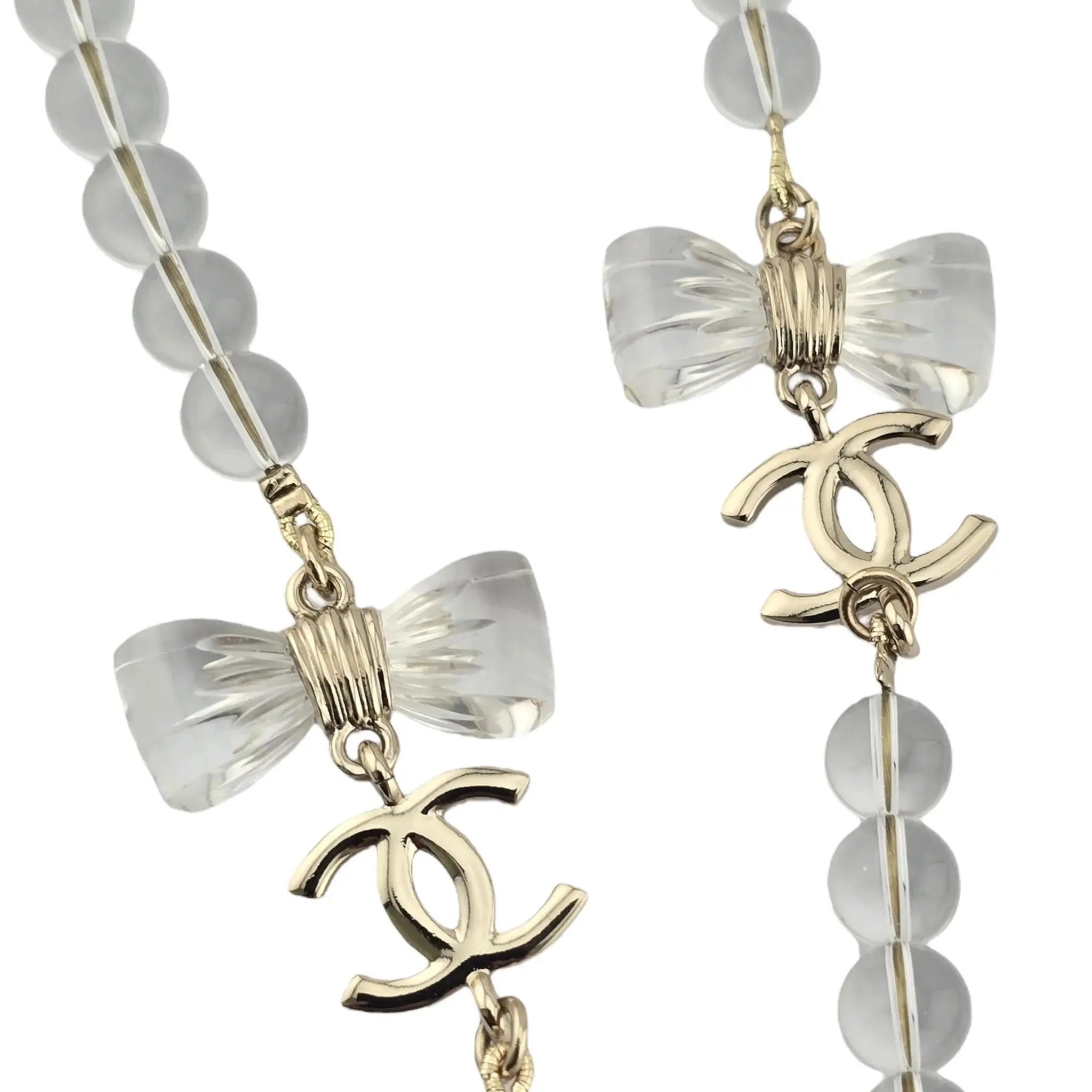 Chanel CC Clear Bead Long Bow Necklace 2025 CHANEL