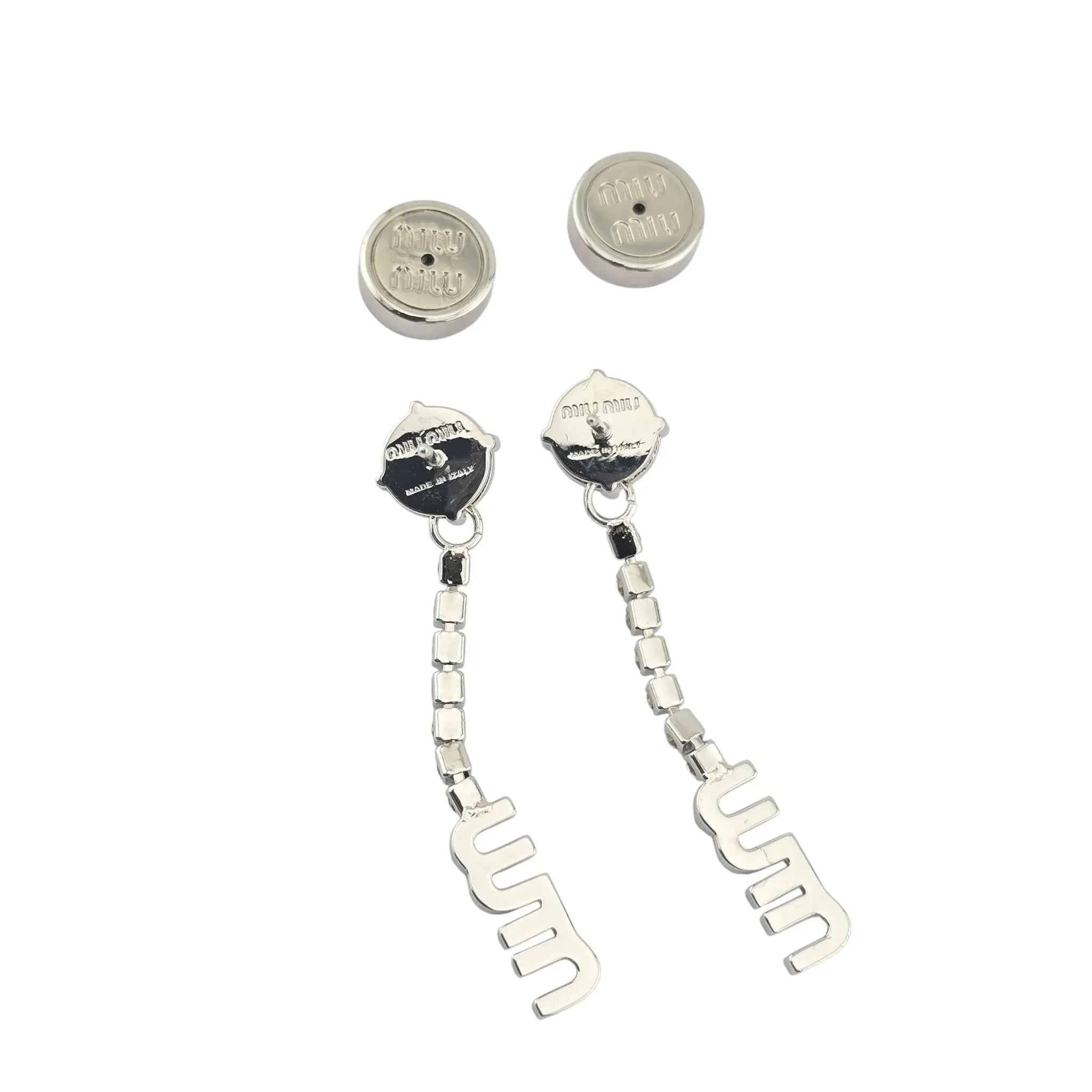 Miu Miu Logo Silver Crystal Earrings MIU MIU
