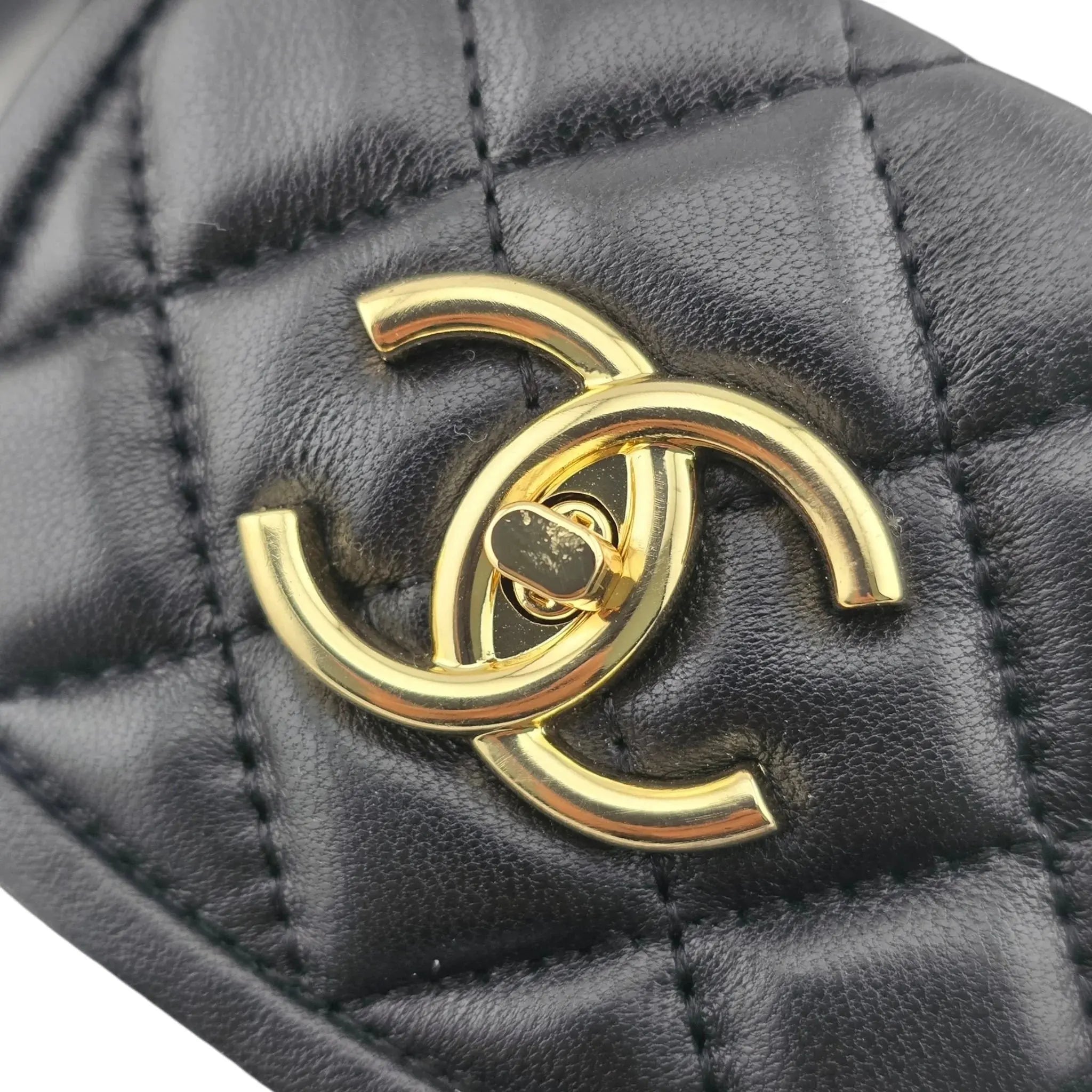 Chanel CC Lambskin Quilted Turnlock Black Gold Sandals 39 CHANEL
