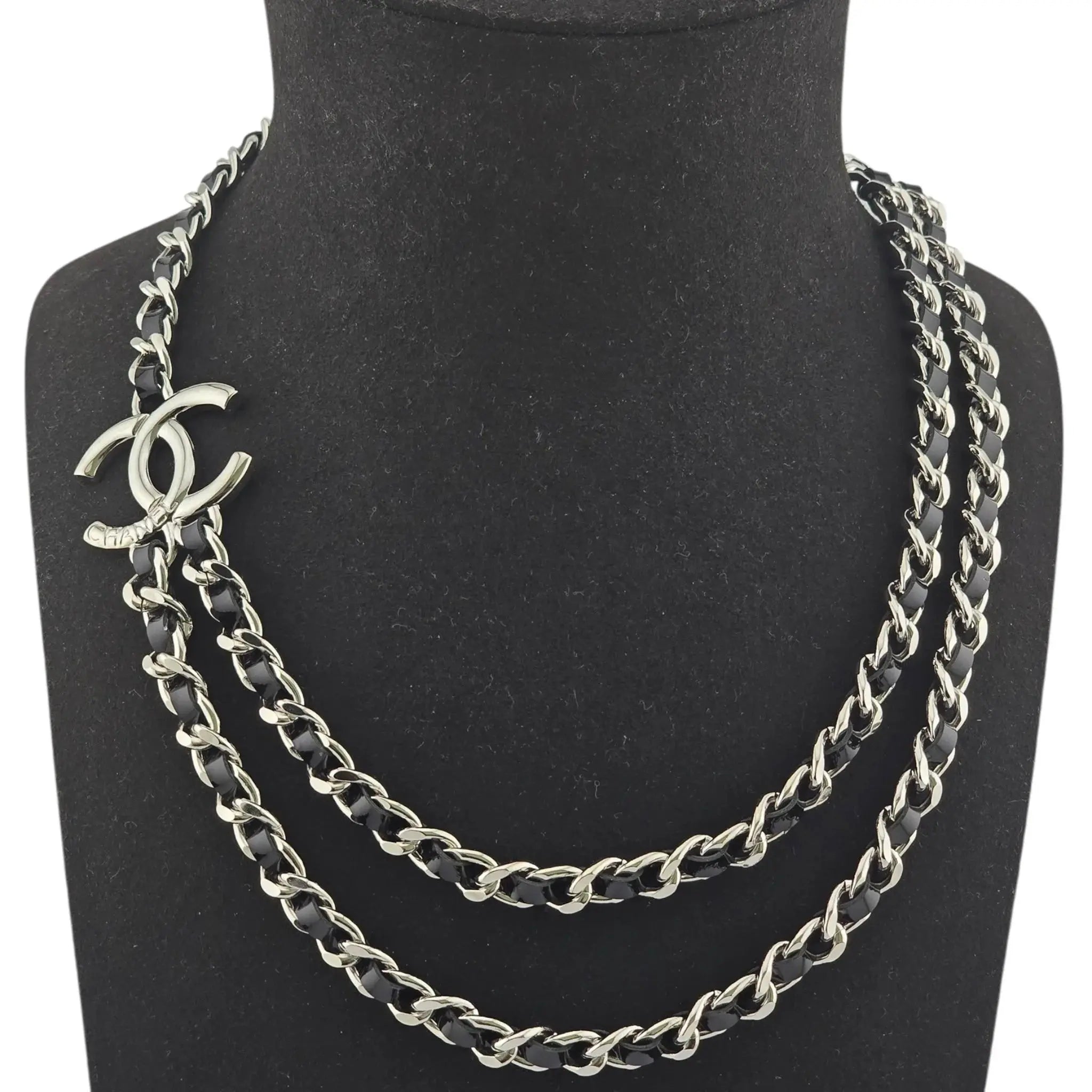 Chanel CC Black Silver Lambskin Necklace 2025 CHANEL