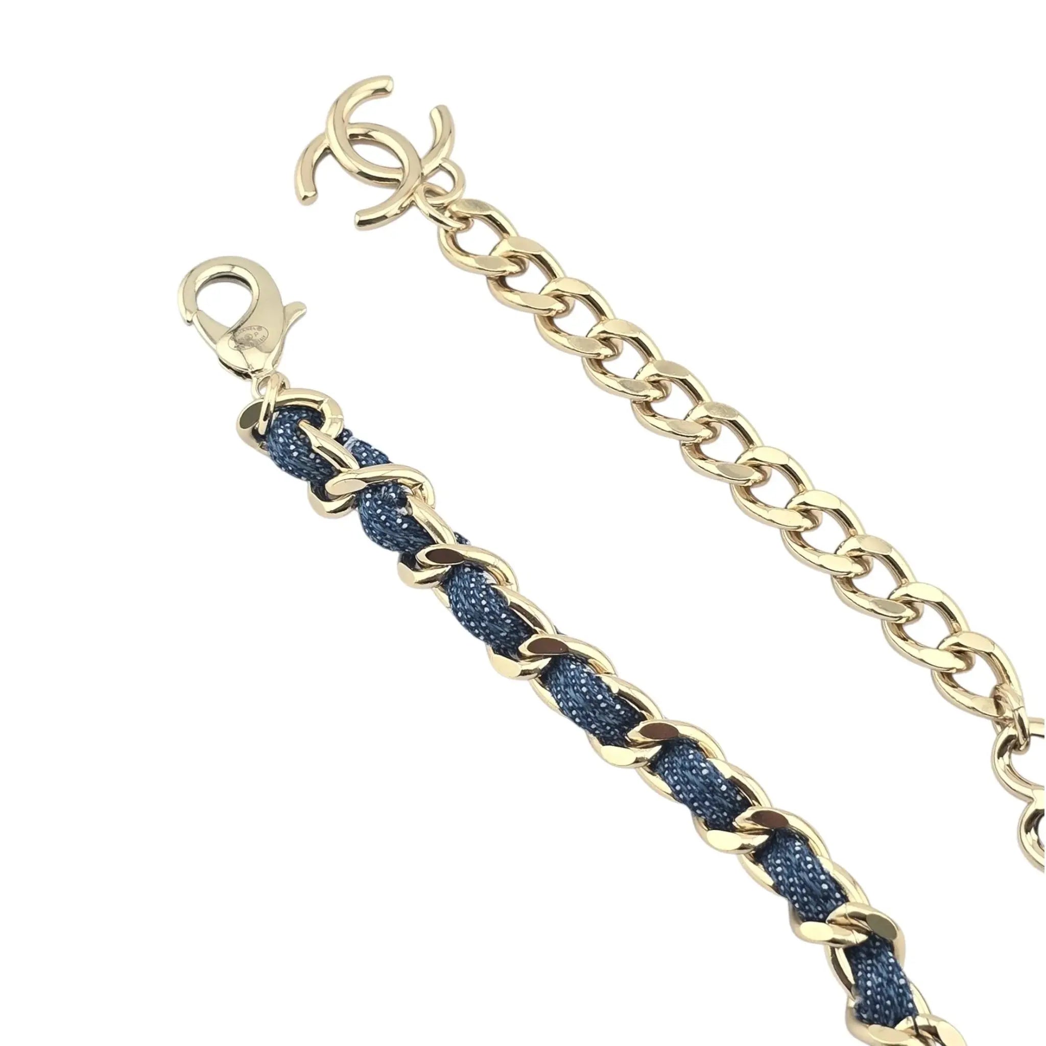 Chanel CC Blue Denim Gold Necklace 2025 CHANEL