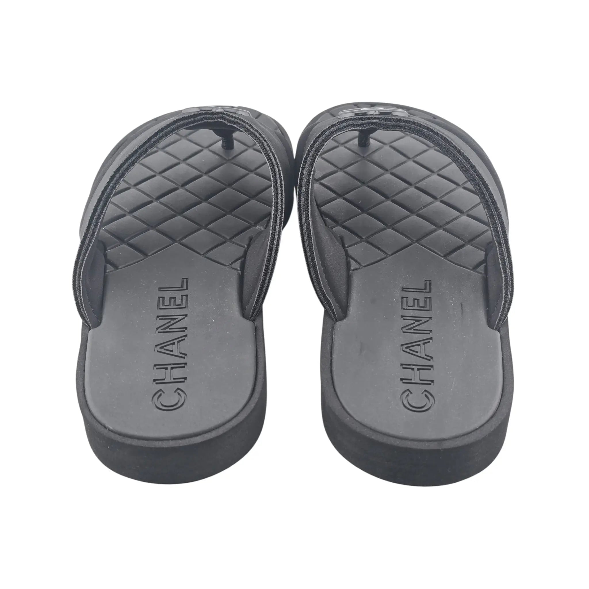 Chanel CC Black Fabric Thong Sandals 39 UK6 CHANEL