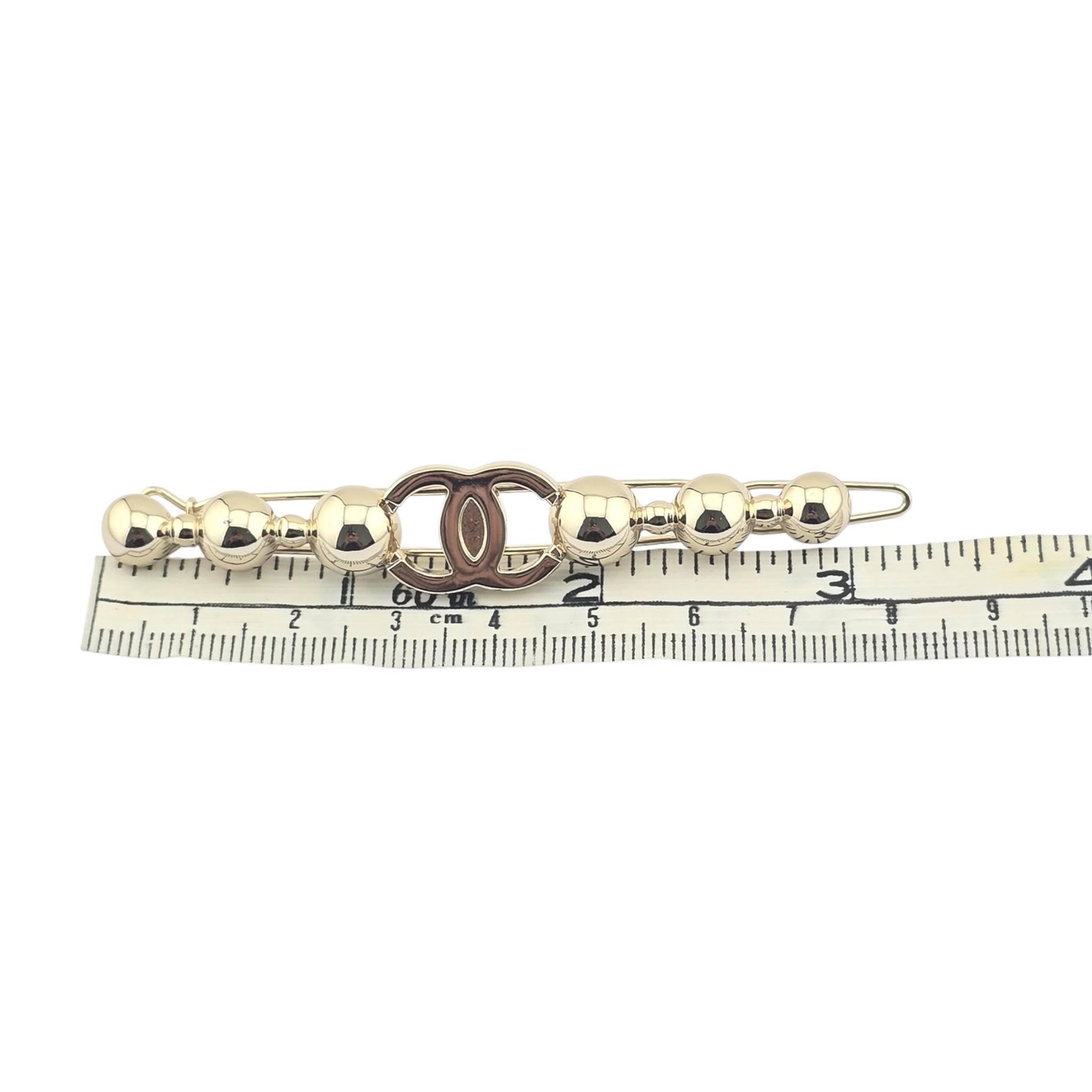 Chanel CC Gold Metal Beaded Hair Clip Barrette 2021