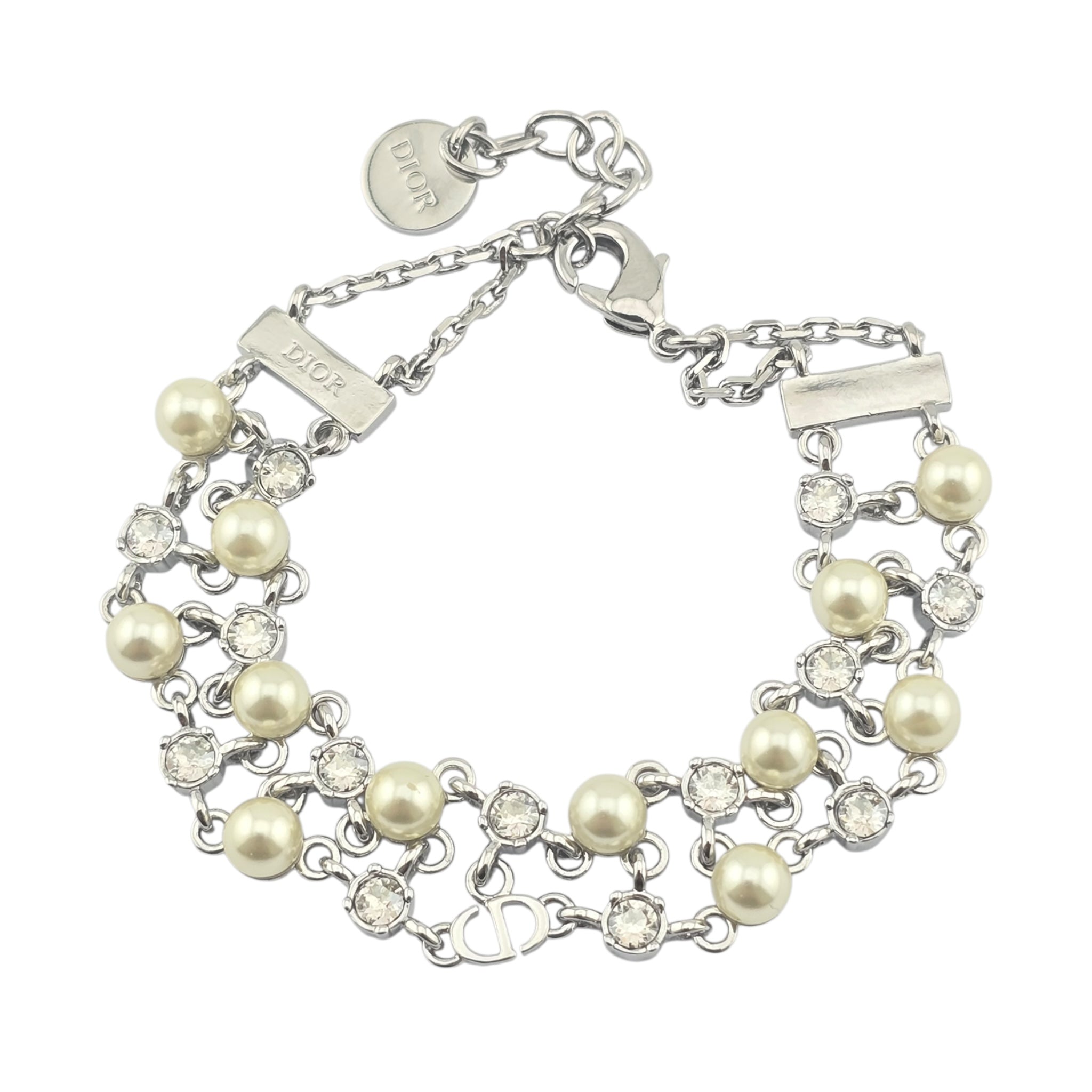 Christian Dior Silver Crystal Faux Pearls Bracelet