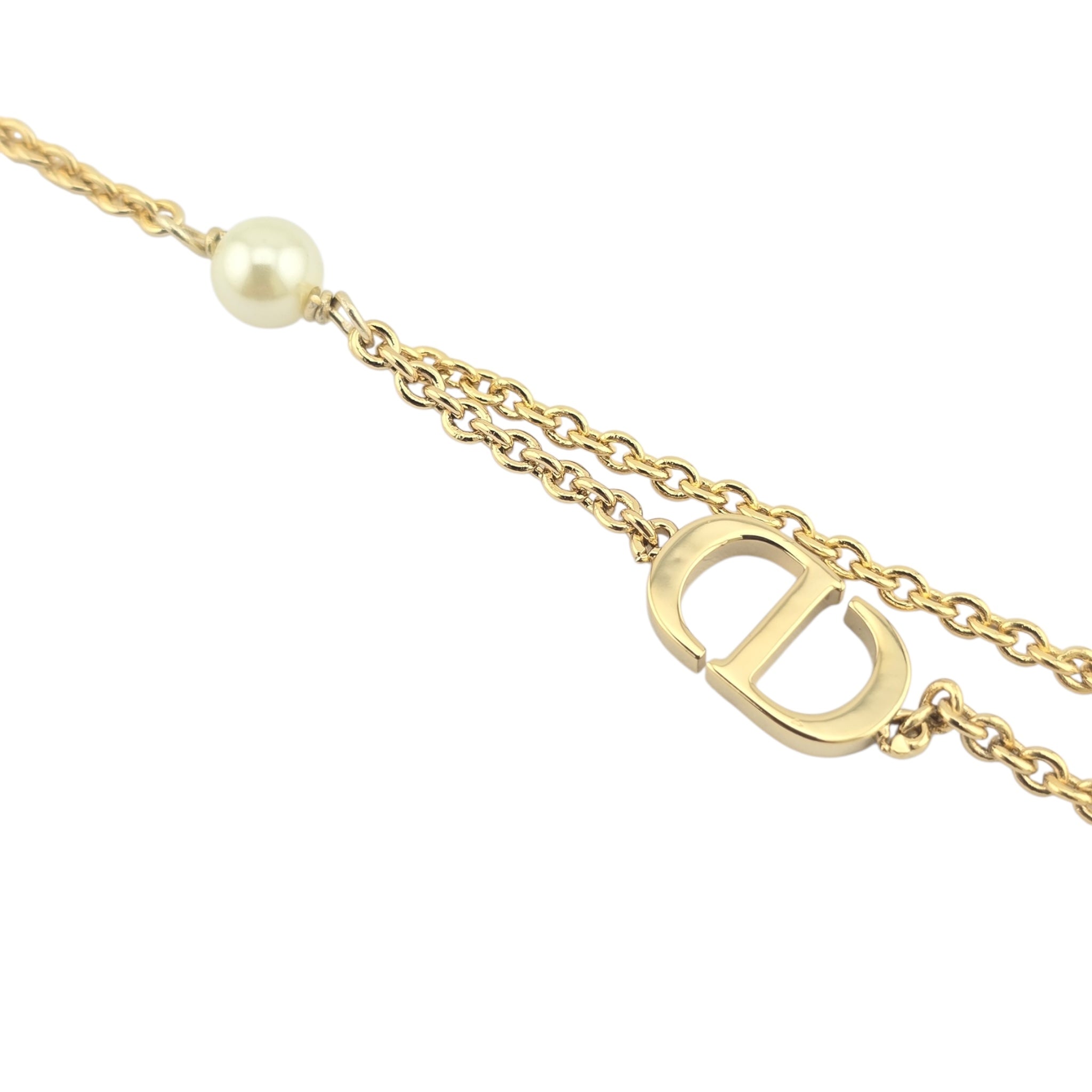 Christian Dior Gold-Tone Resin Pearl Petite CD Necklace