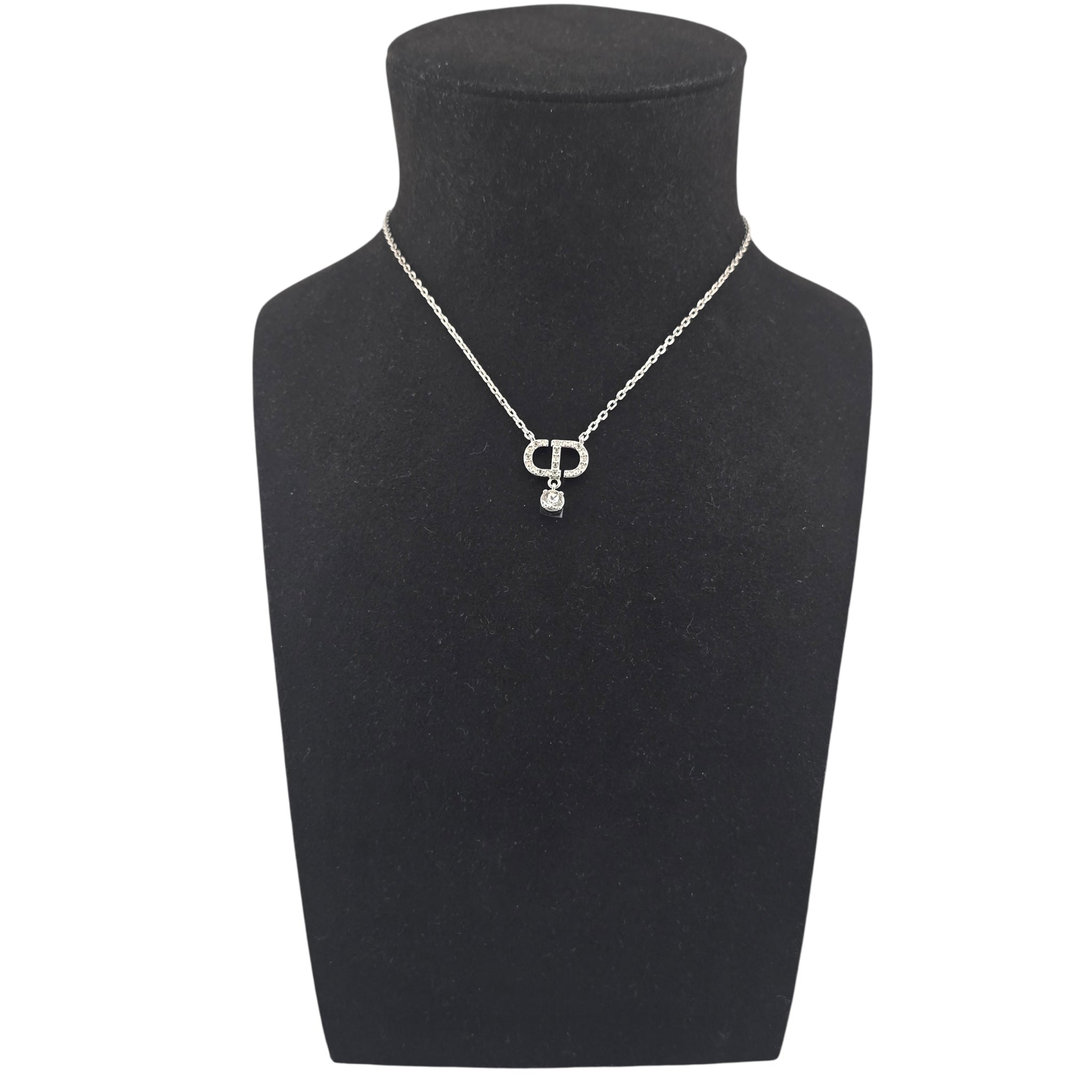 Christian Dior Silver Petit CD Crystal Necklace