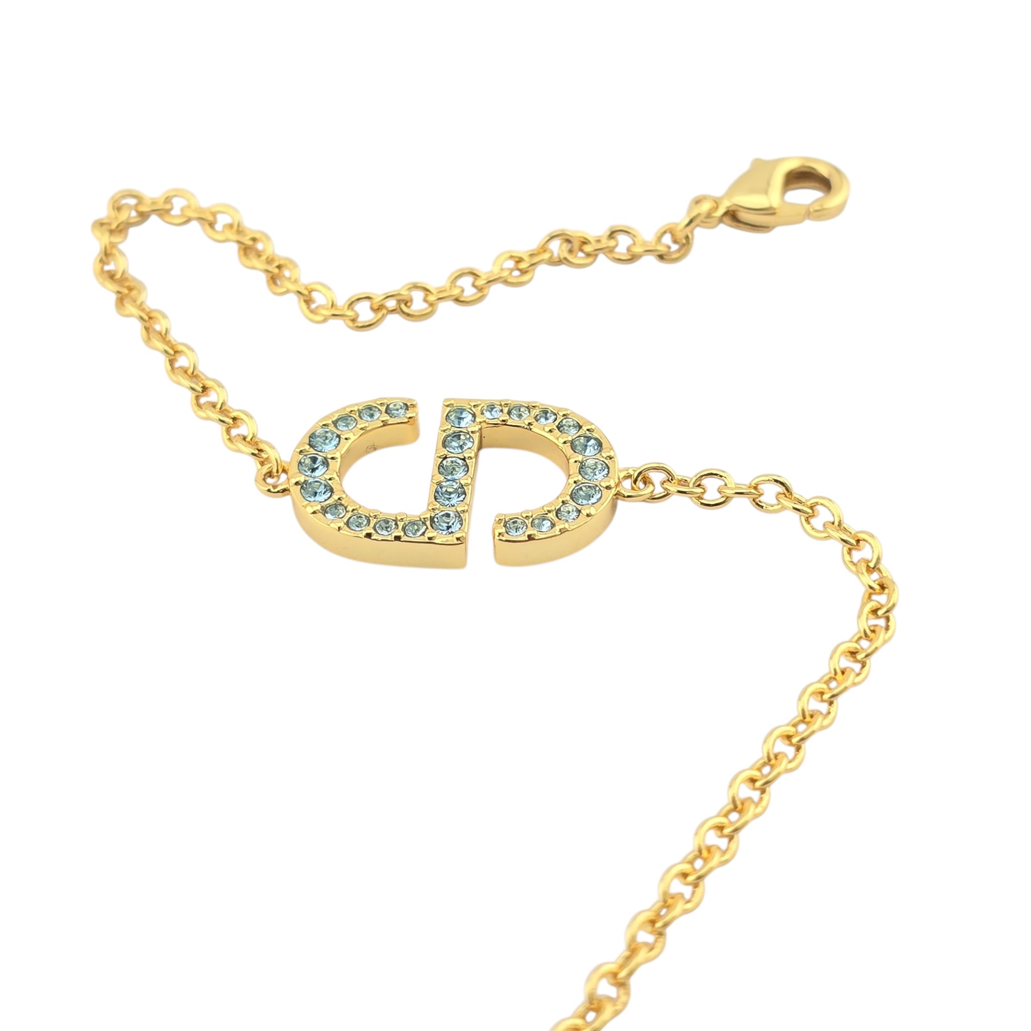 Christian Dior Petit Gold Blue Crystal CD Bracelet