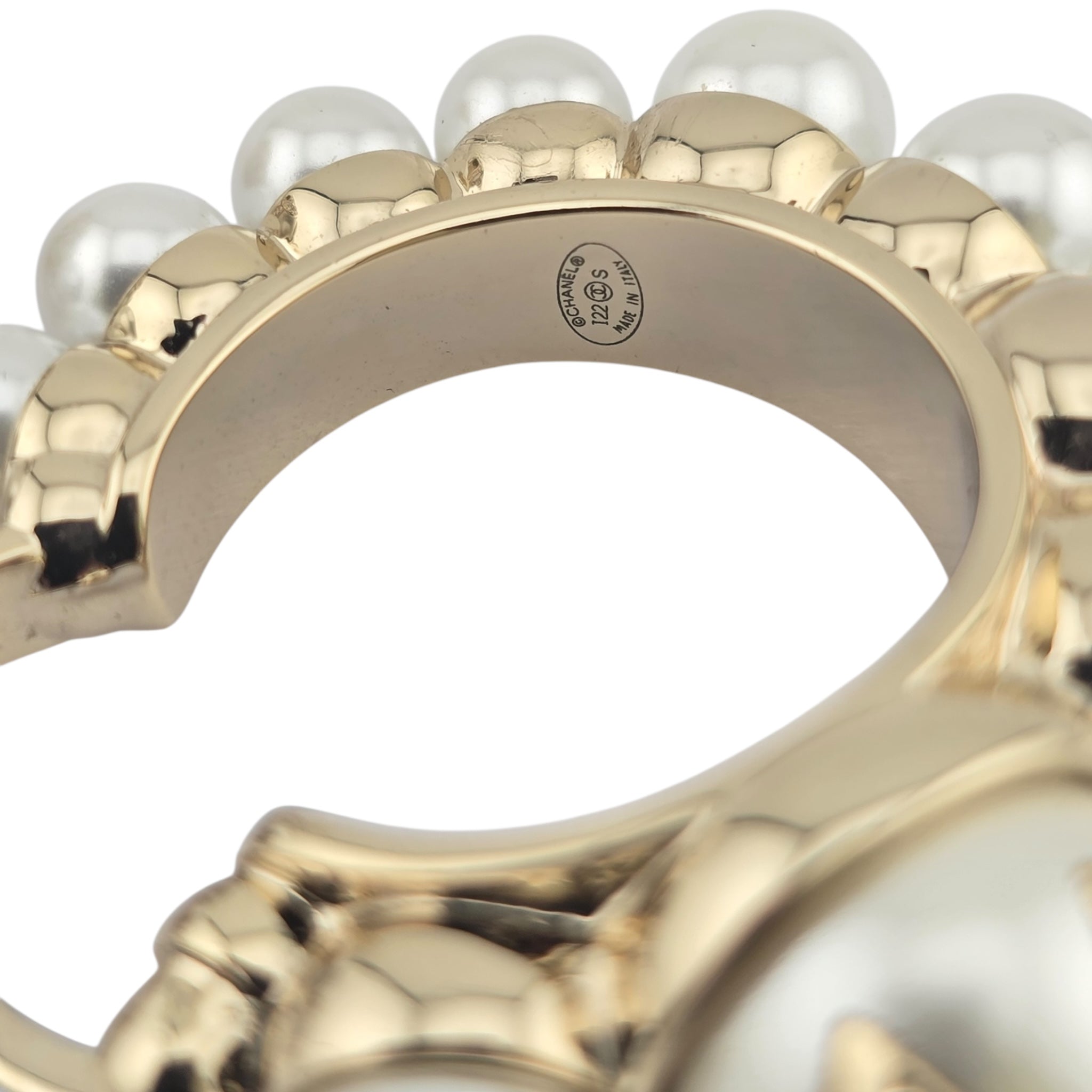 Chanel CC Gold Faux Pearl Hoop Earrings